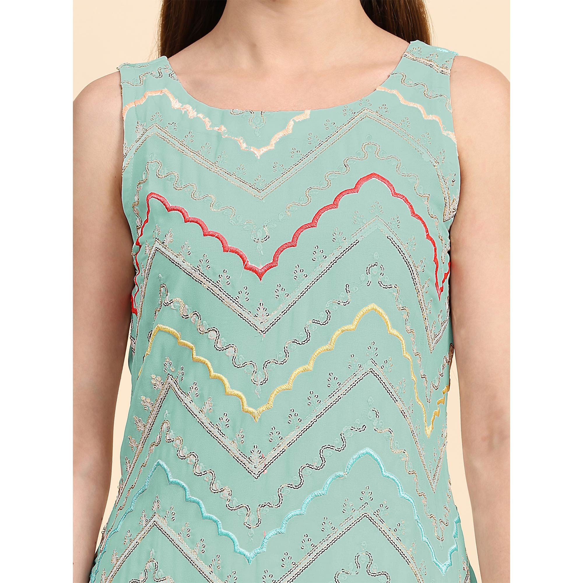 Blue Sequins Embroidered Georgette Semi Stitched Suit