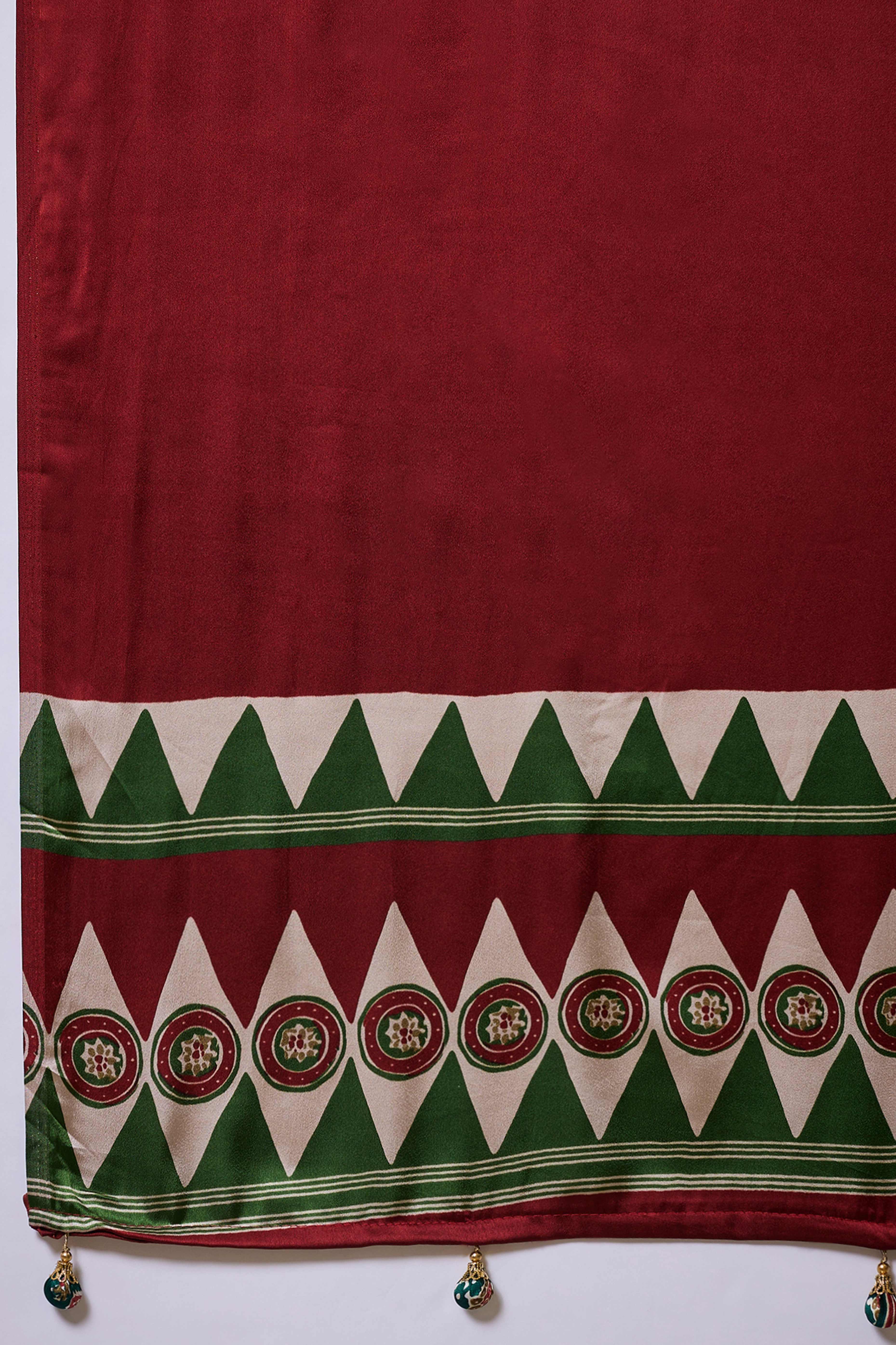 Green Ajrakh Print Satin Saree With Traditional Charm