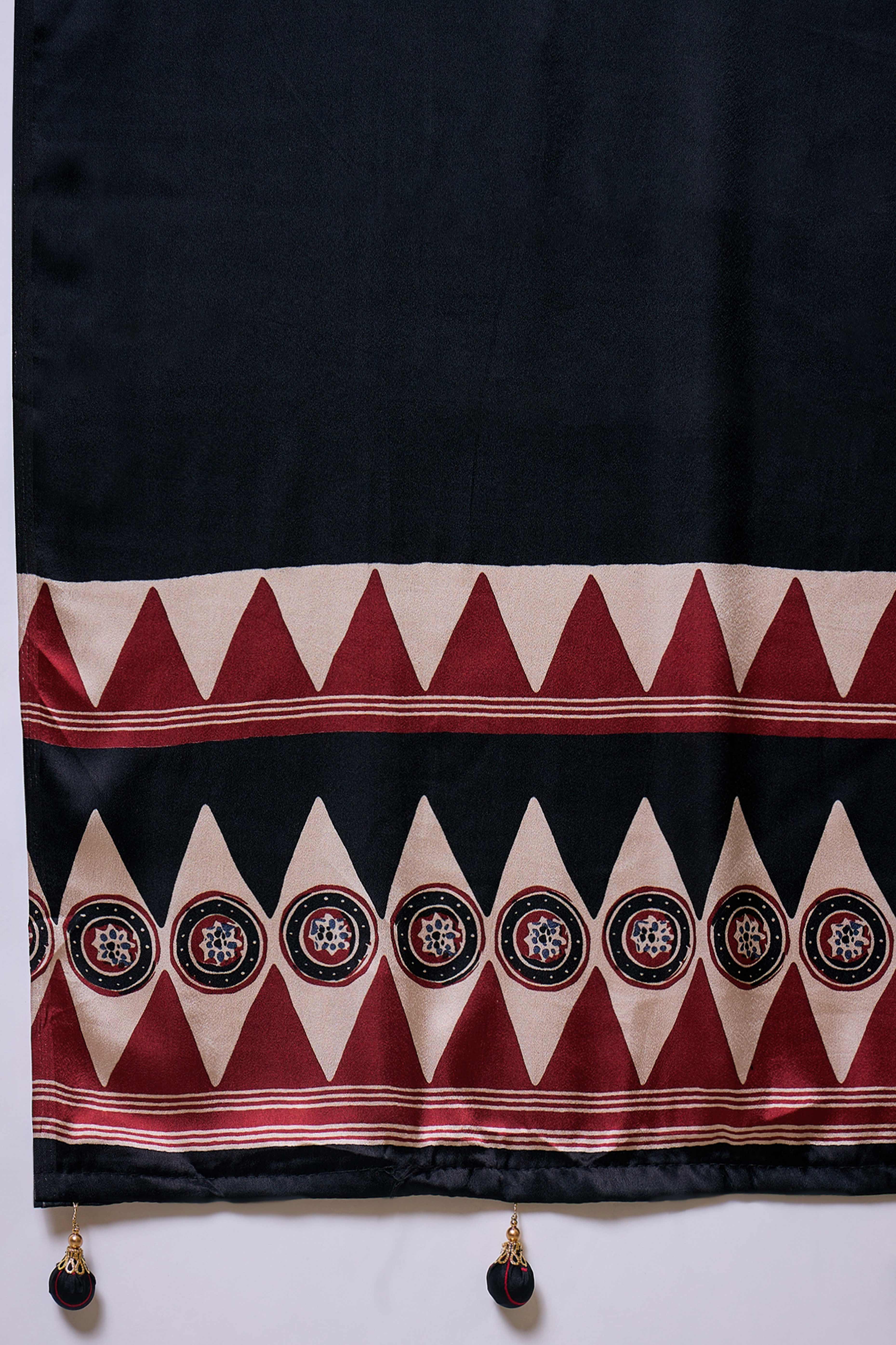 Maroon Ajrakh Print Satin Saree With Traditional Charm