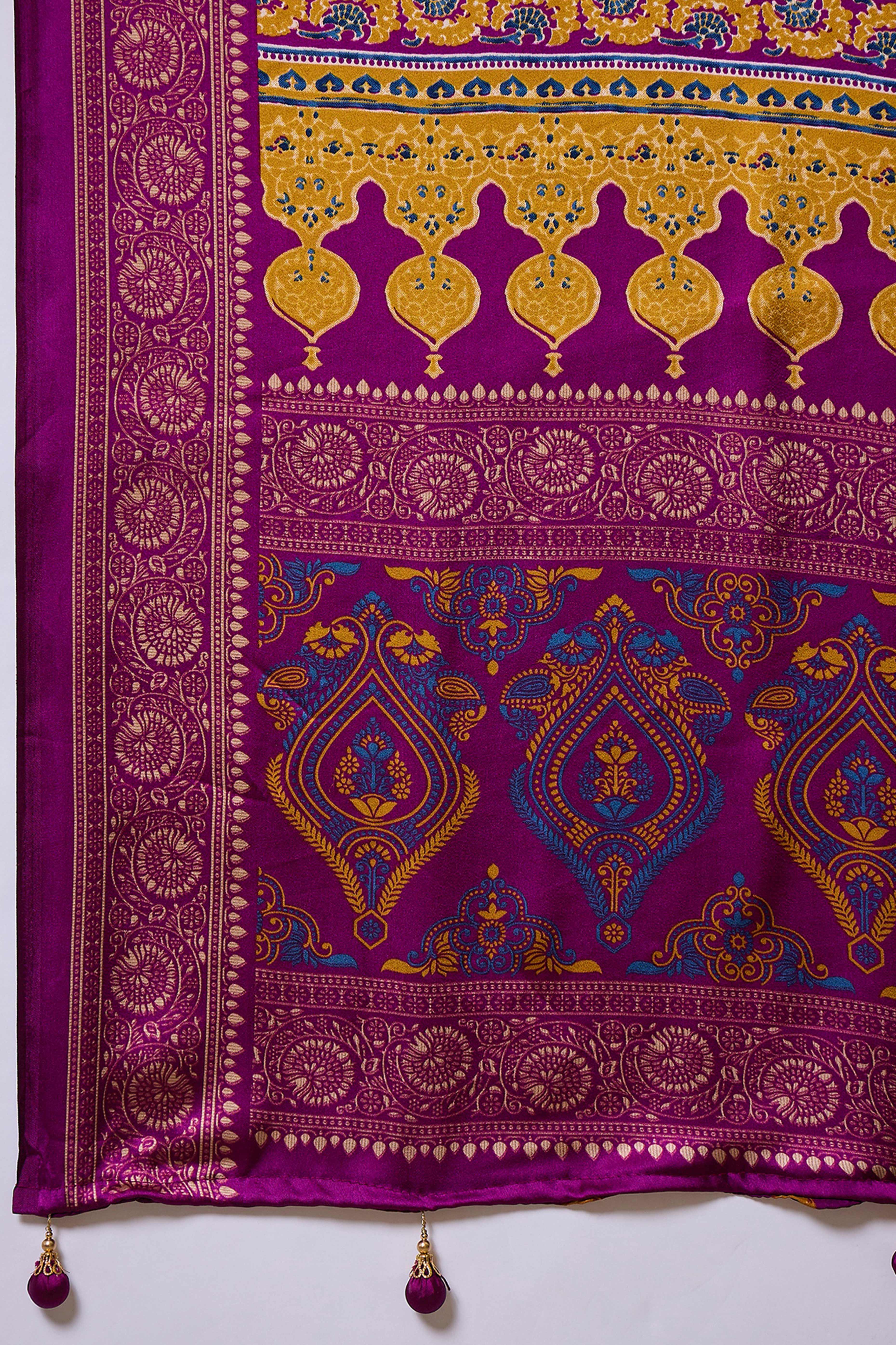 Modern Magenta Striped Printed Modal Satin Saree with Luxurious Flow and Shine