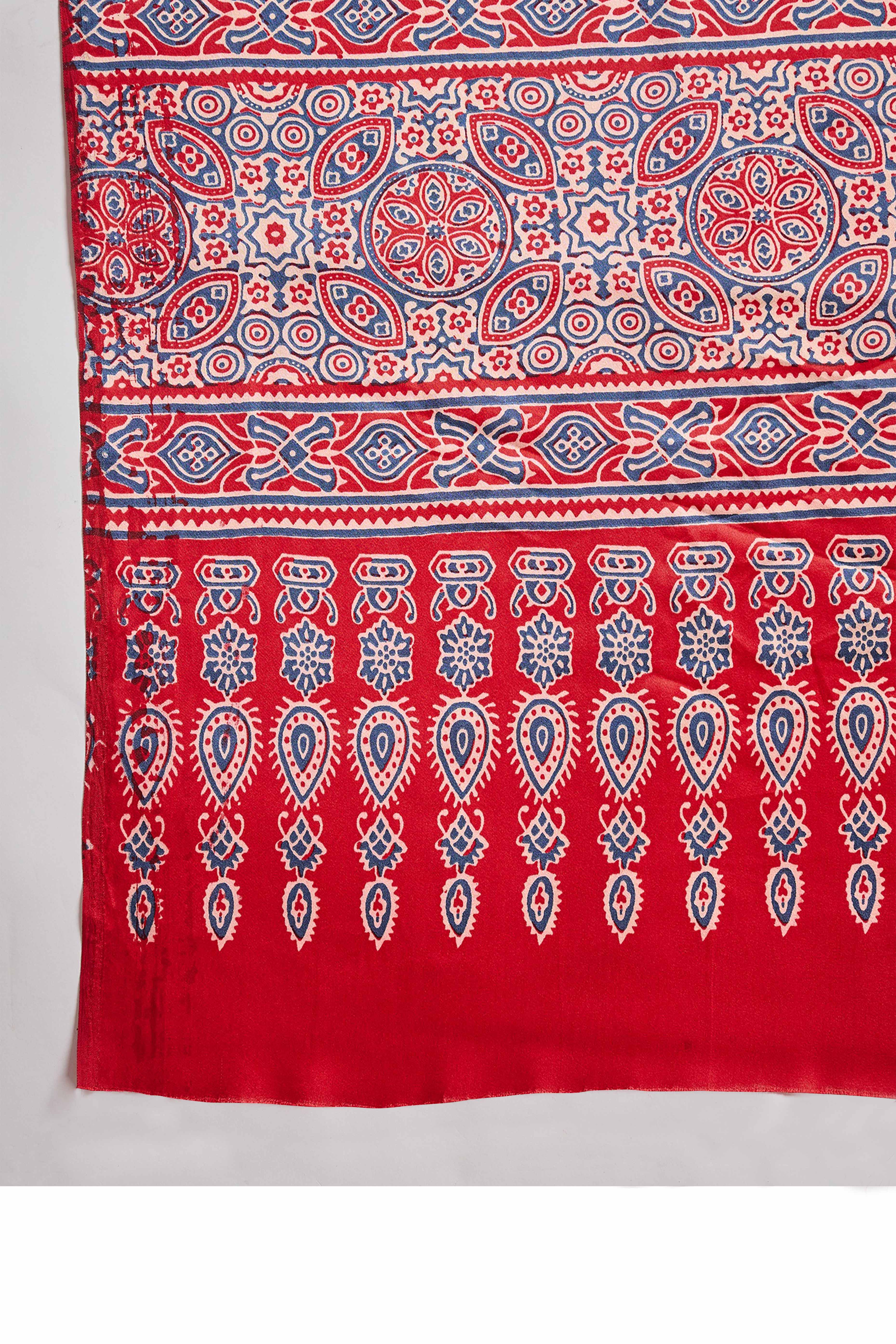 Mustard Ajrakh Printed Modal Satin Saree with Traditional Ajrakh Charm