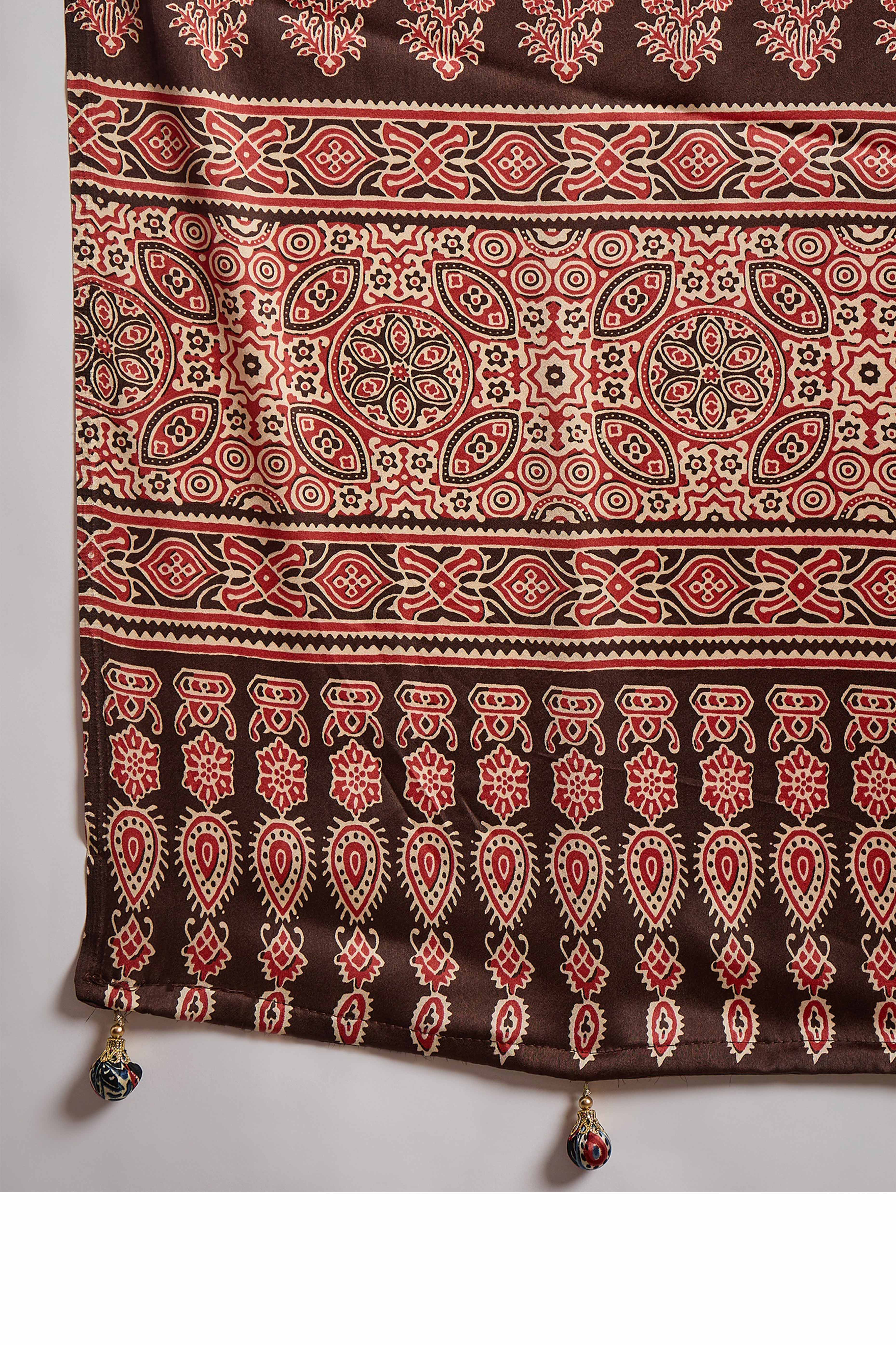 Violet Ajrakh Printed Modal Satin Saree with Traditional Ajrakh Charm