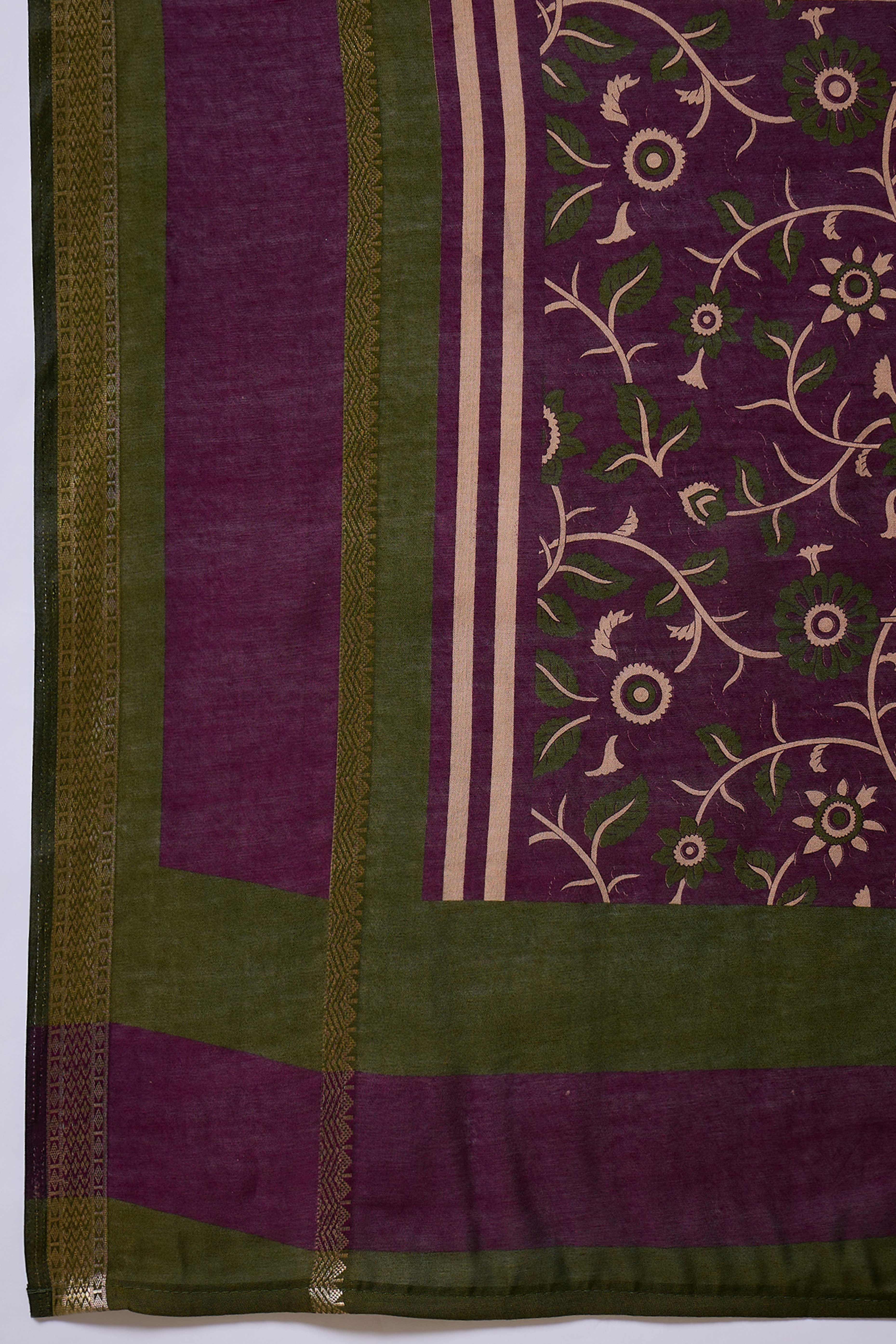 Wine Striped Printed Viscose Saree with a Subtle Zari Finish