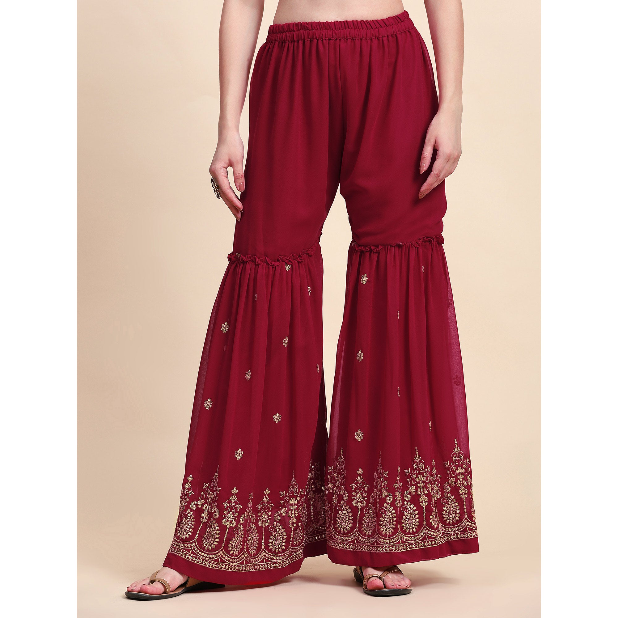 Maroon Floral Embroidered Georgette Semi Stitched Suit