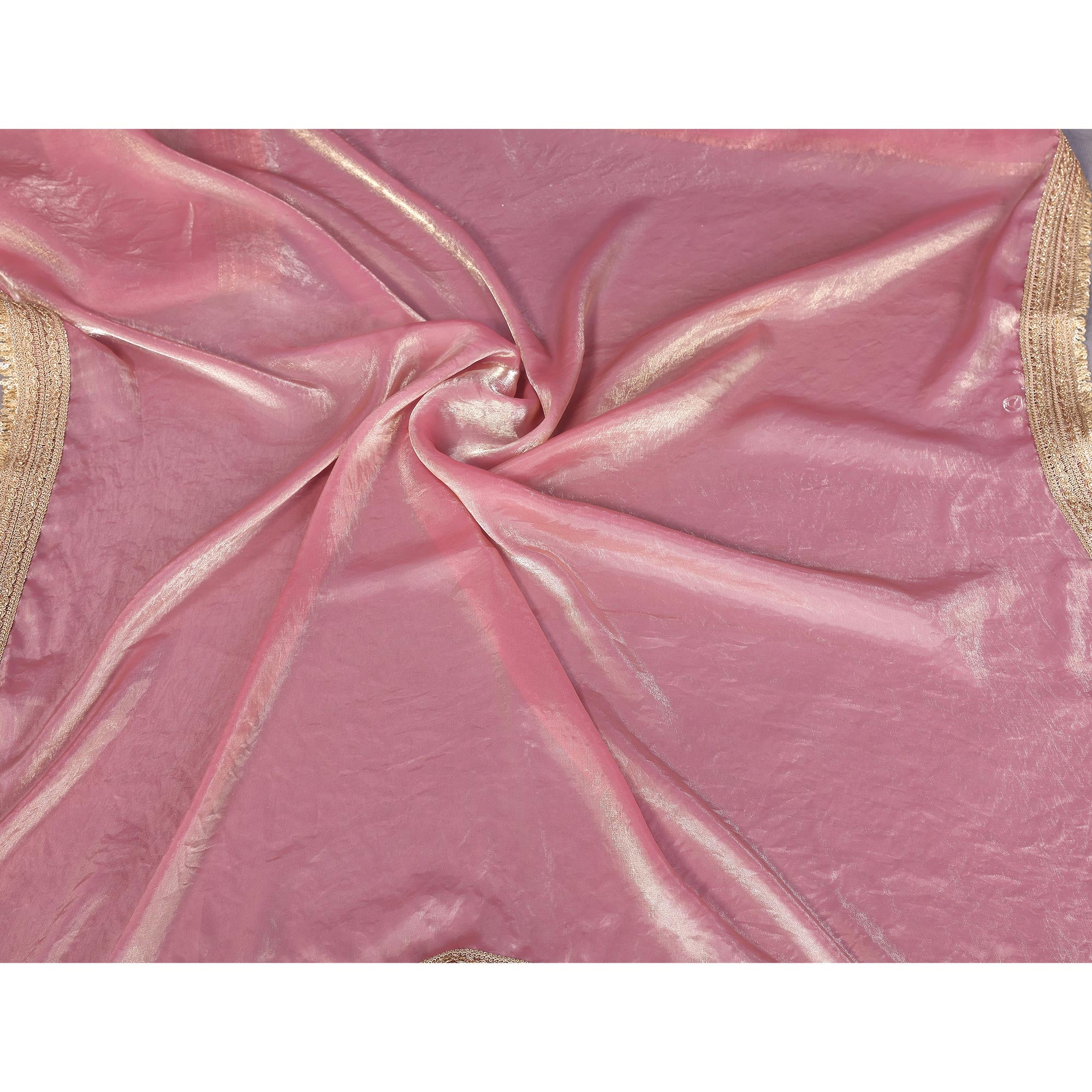Pink Satin Saree with Solid Finish and Stylish Lace Embellished Border – Feminine and Festive
