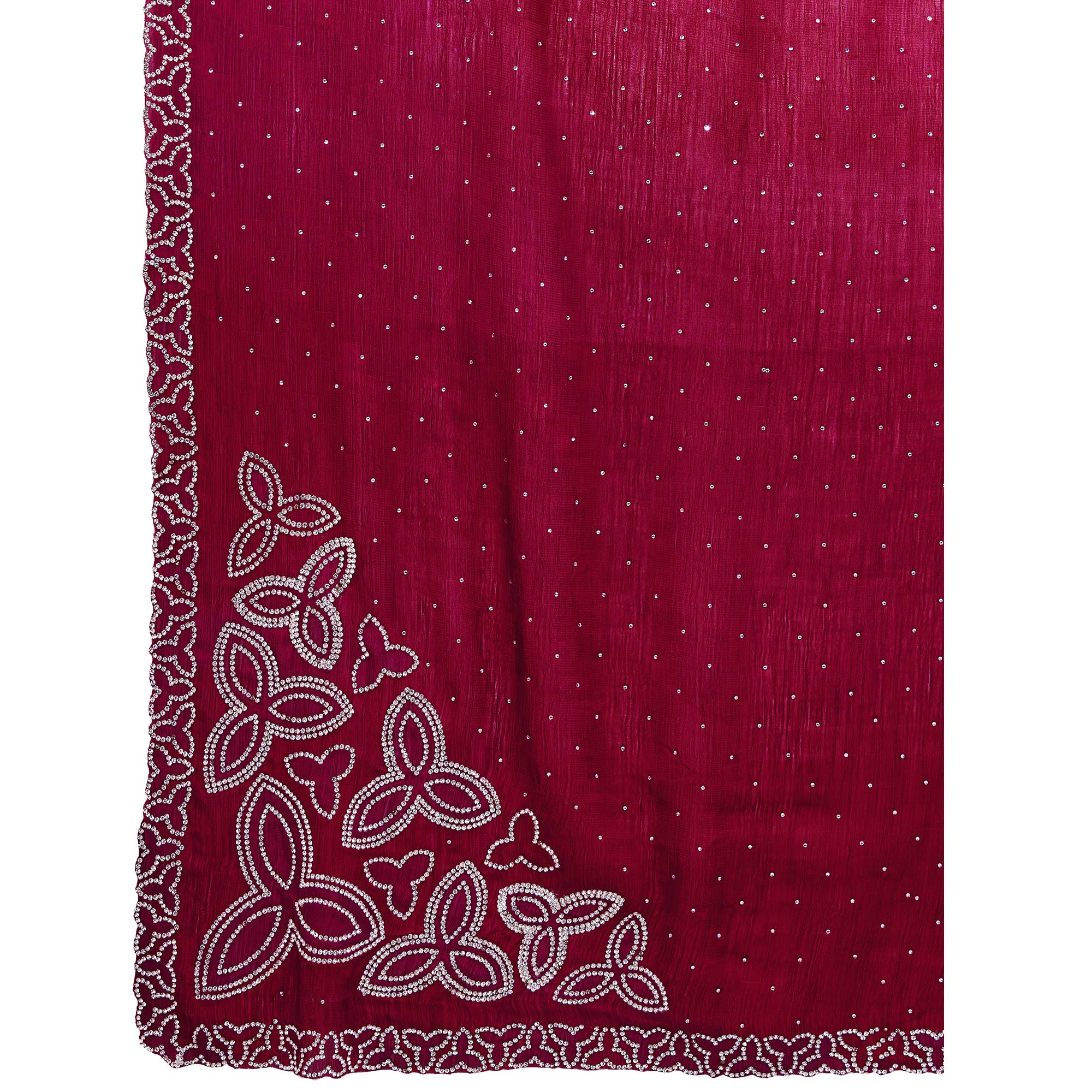 Cherry Red Diamond Zarkan Handwork Satin Chiffon Saree