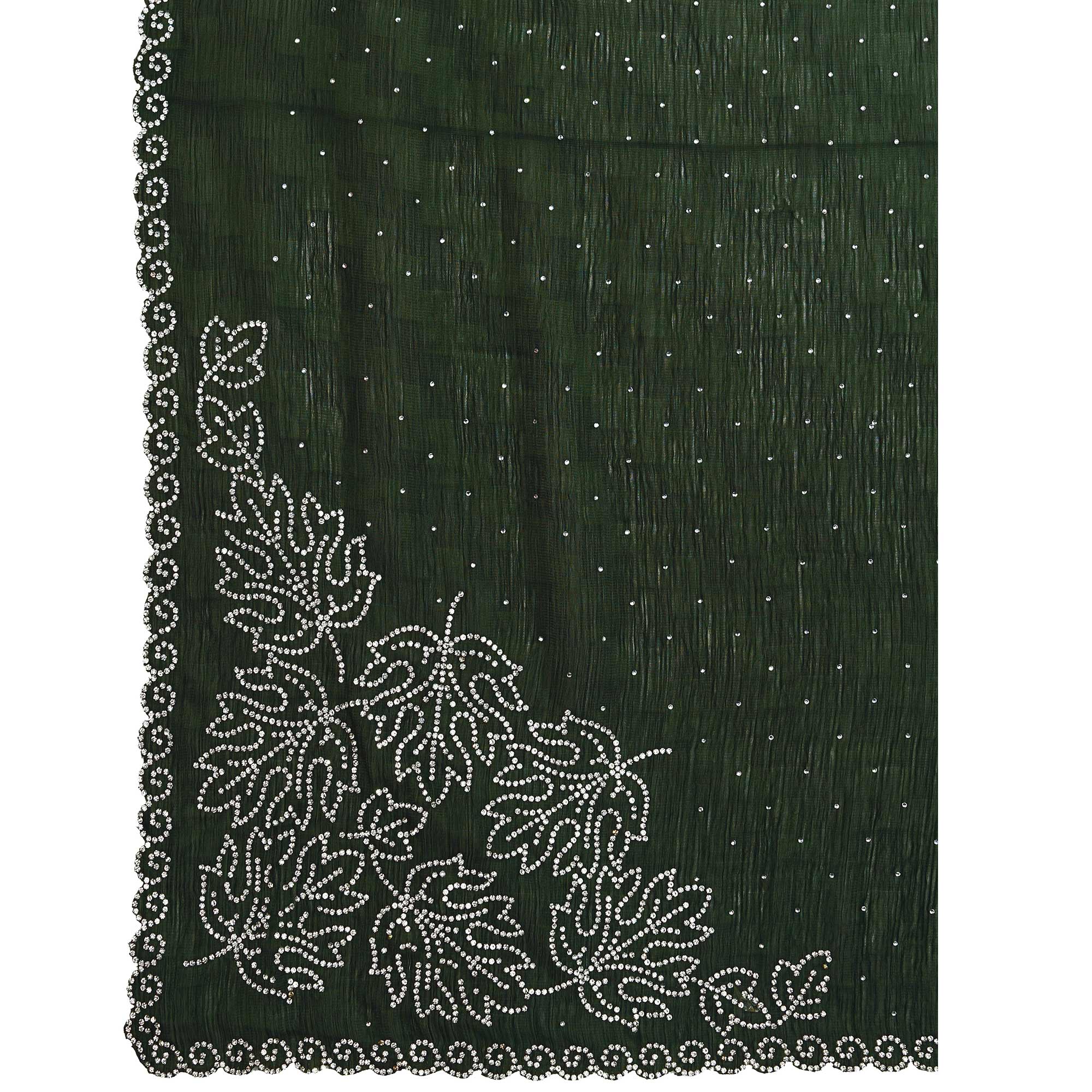 Bottle Green Diamond Zarkan Handwork Satin Chiffon Saree