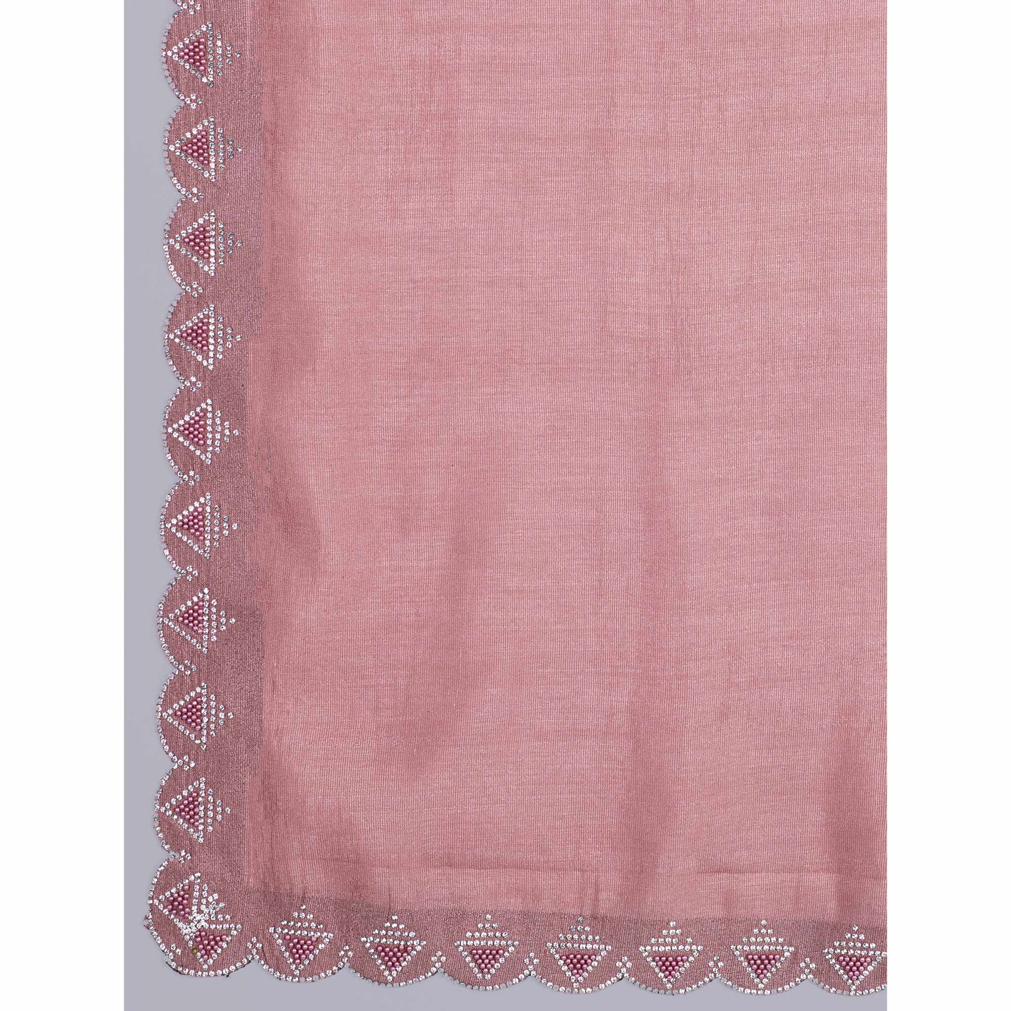 Dusty Rose Pink Solid With Zarkan & Pearl Diamond Lace Khadi Shimmer Saree