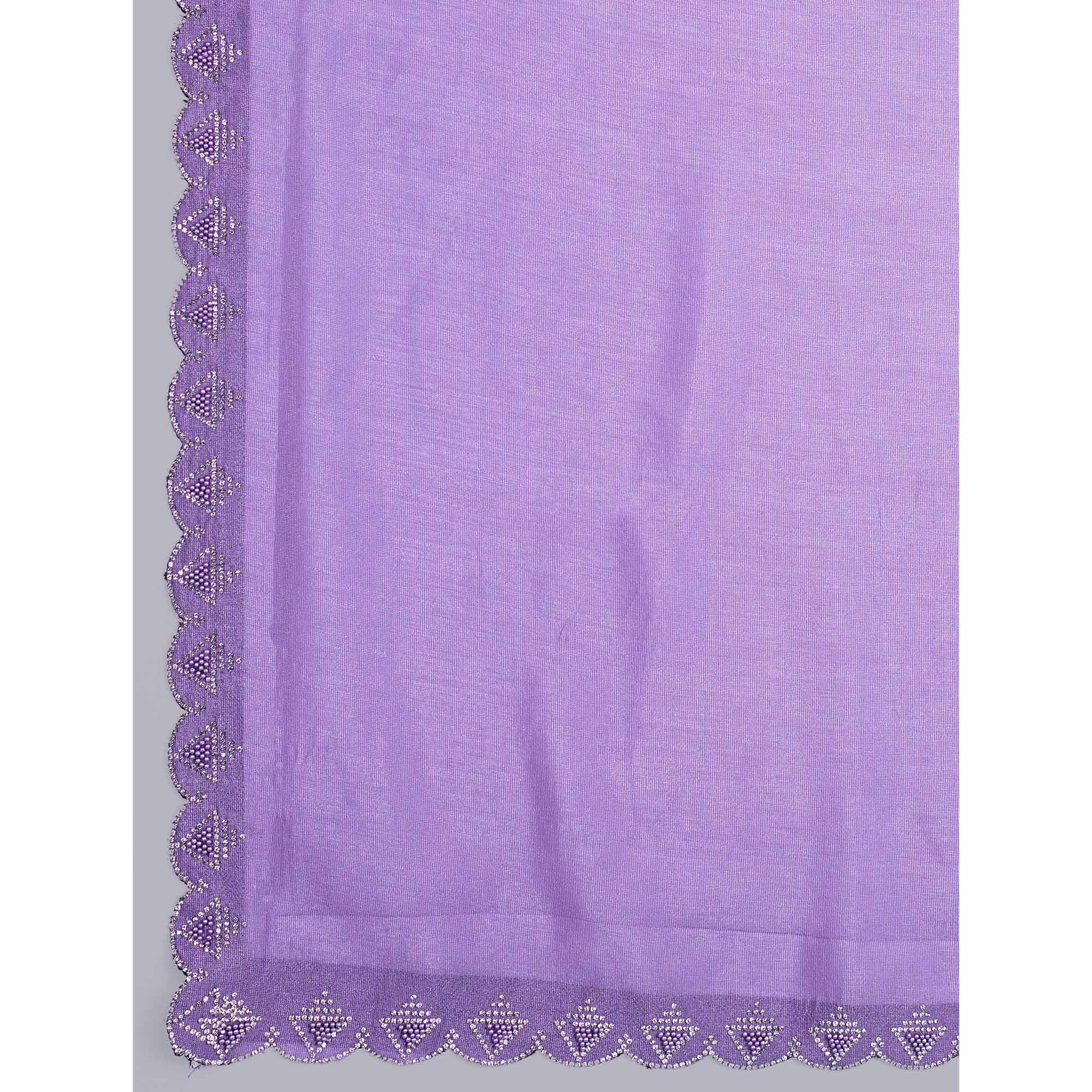 Lavender Solid With Zarkan & Pearl Diamond Lace Khadi Shimmer Saree