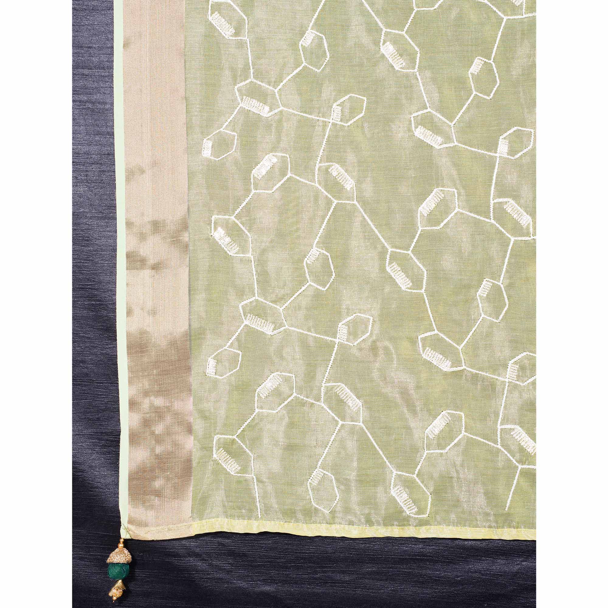 Green Sequins Embroidered Cotton Silk Saree