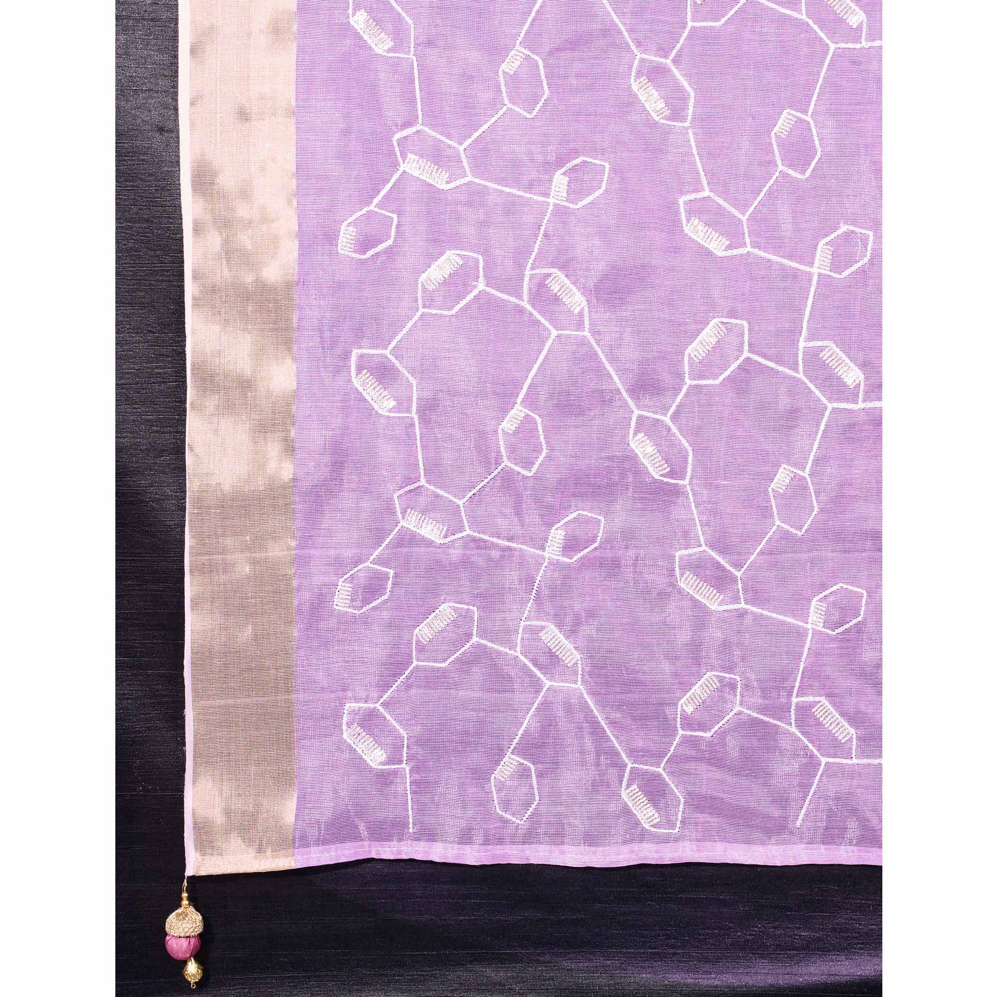 Lavender Sequins Embroidered Cotton Silk Saree