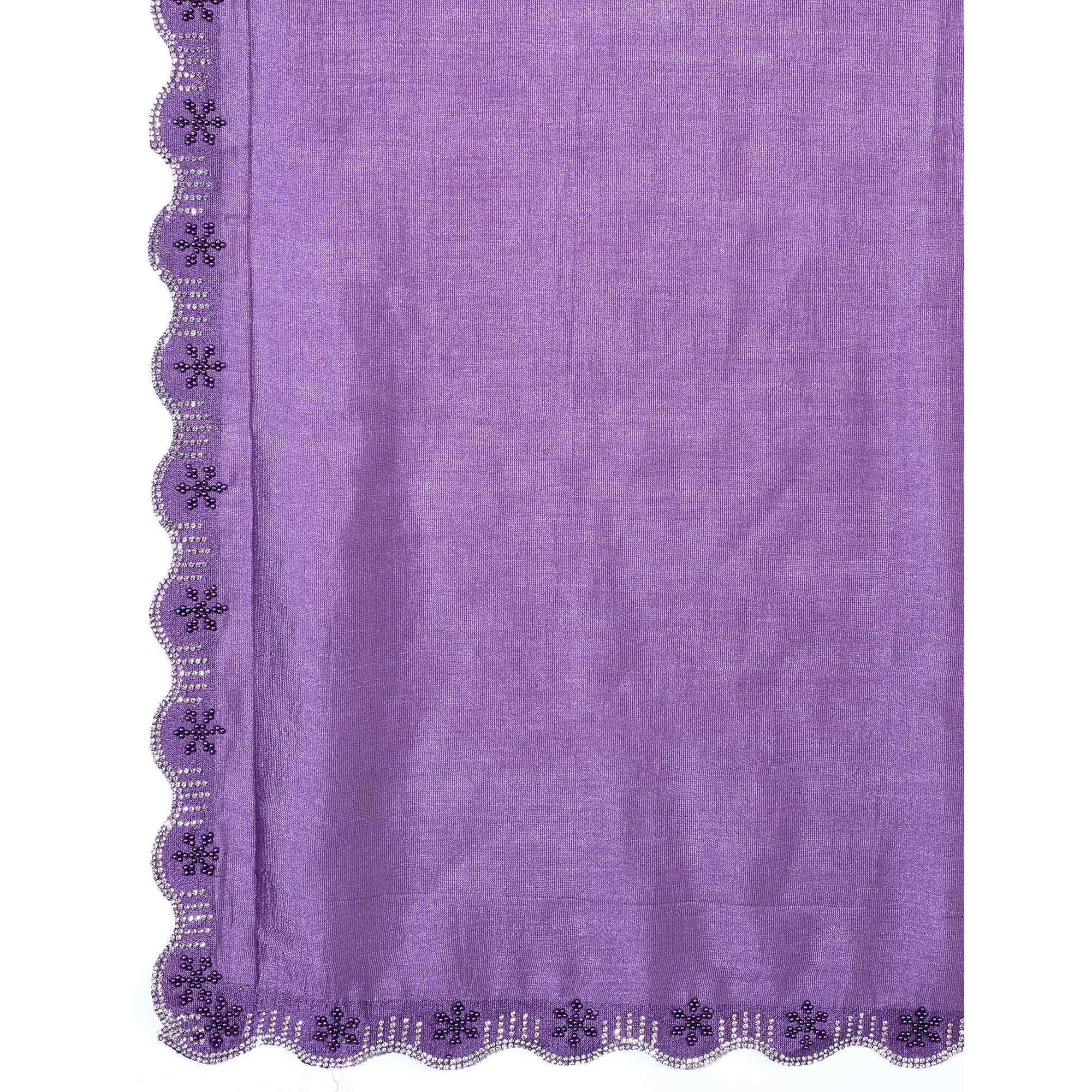 Lavender Pearl Work Embroidered Khaadi Saree