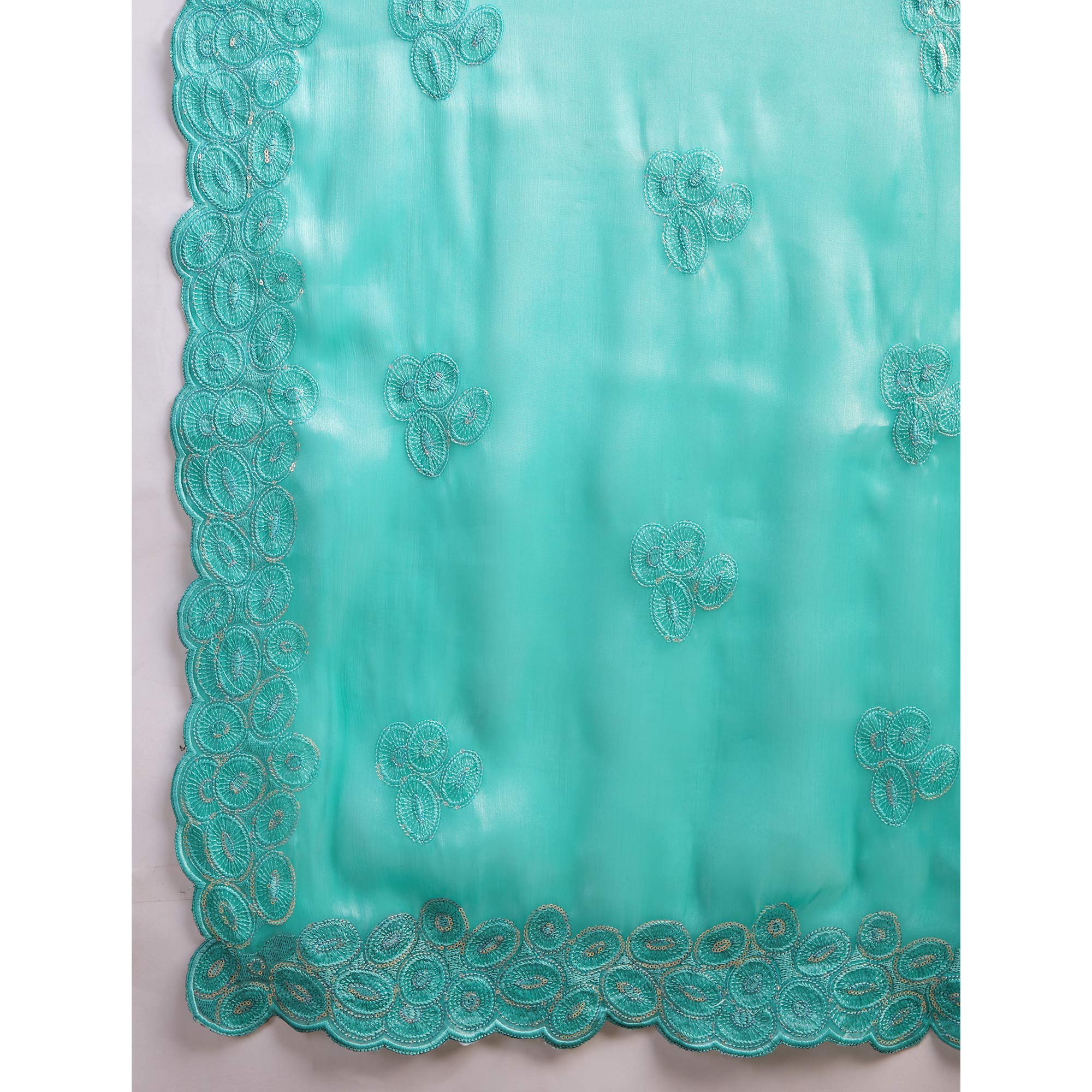 Rama Green Sequins Embroidered Organza Saree