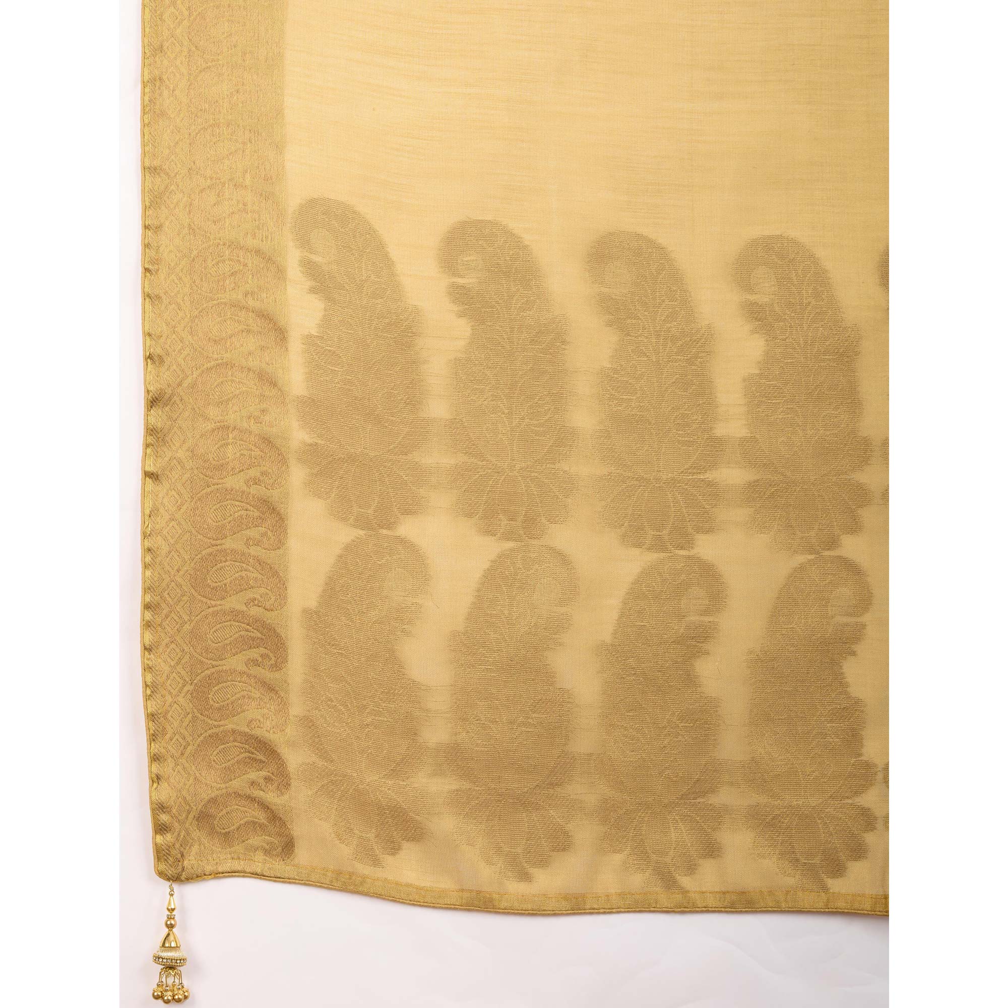 Beige Festive Linen Tissue Saree with Zari Borders