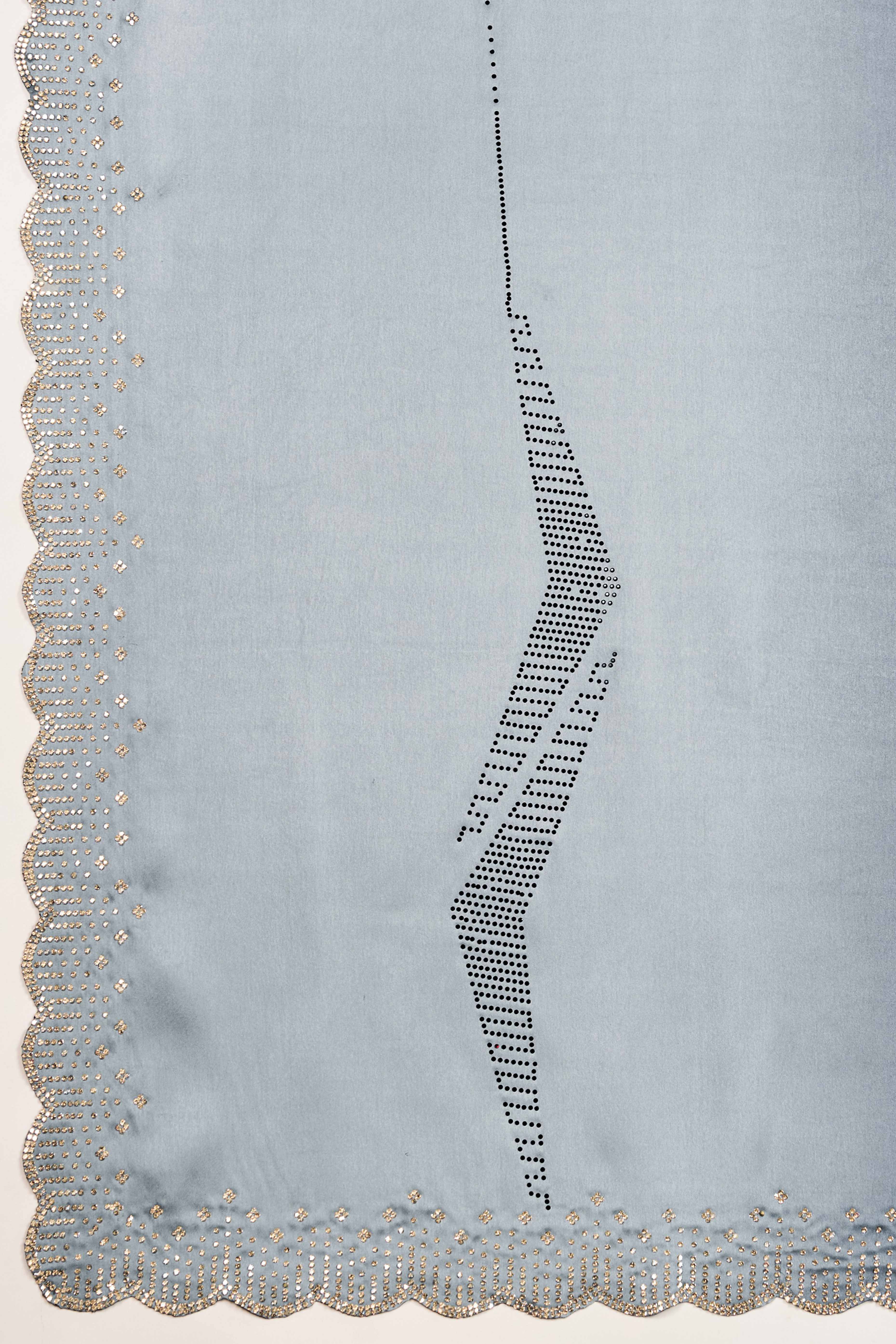 Black & Grey Satin Ombre Saree Adorned With Rhinestone Crystal Handwork & Elegant Scalloped Border