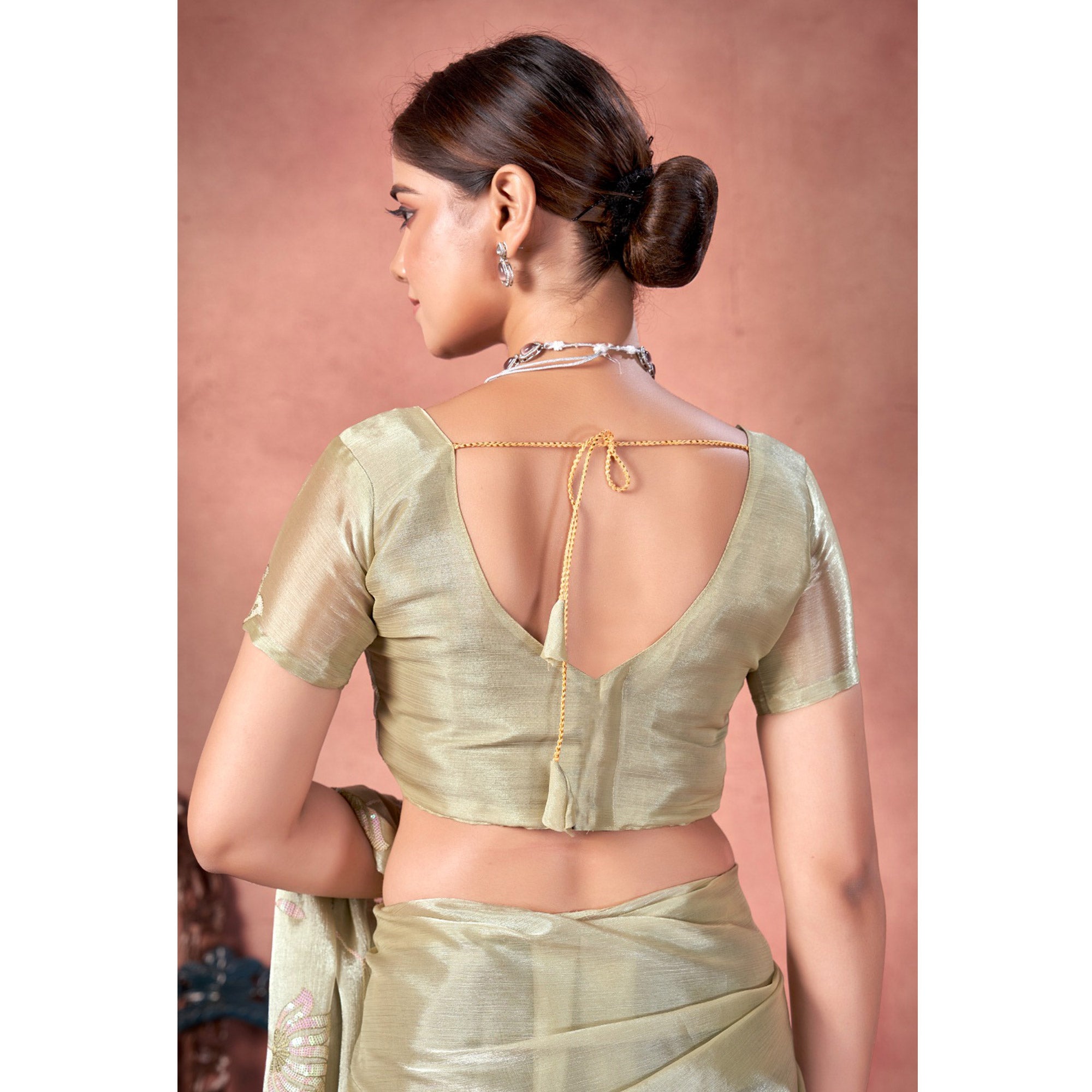 Pista Green Floral Sequins Embroidered chiffon Saree