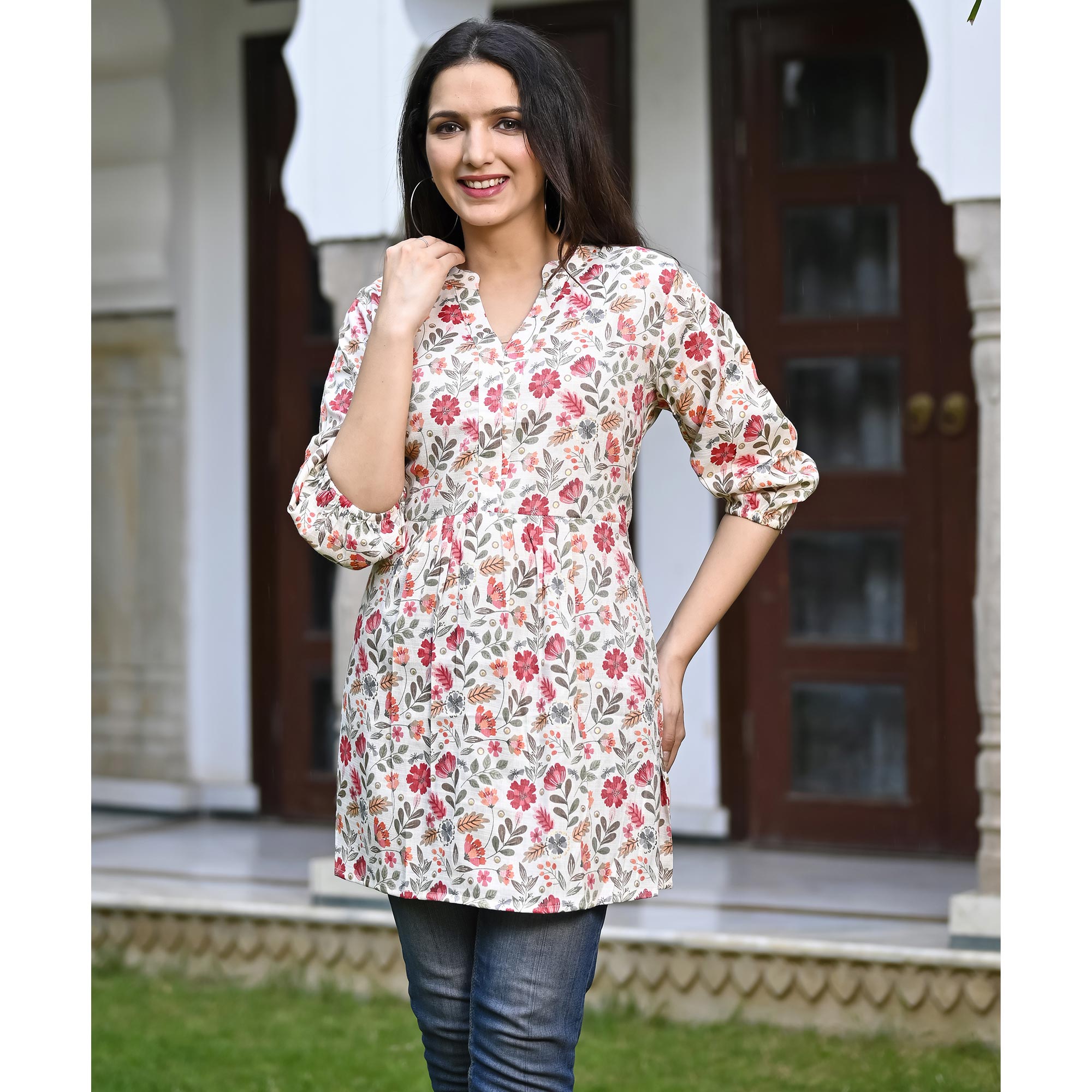 Pink Floral Printed Rayon Top