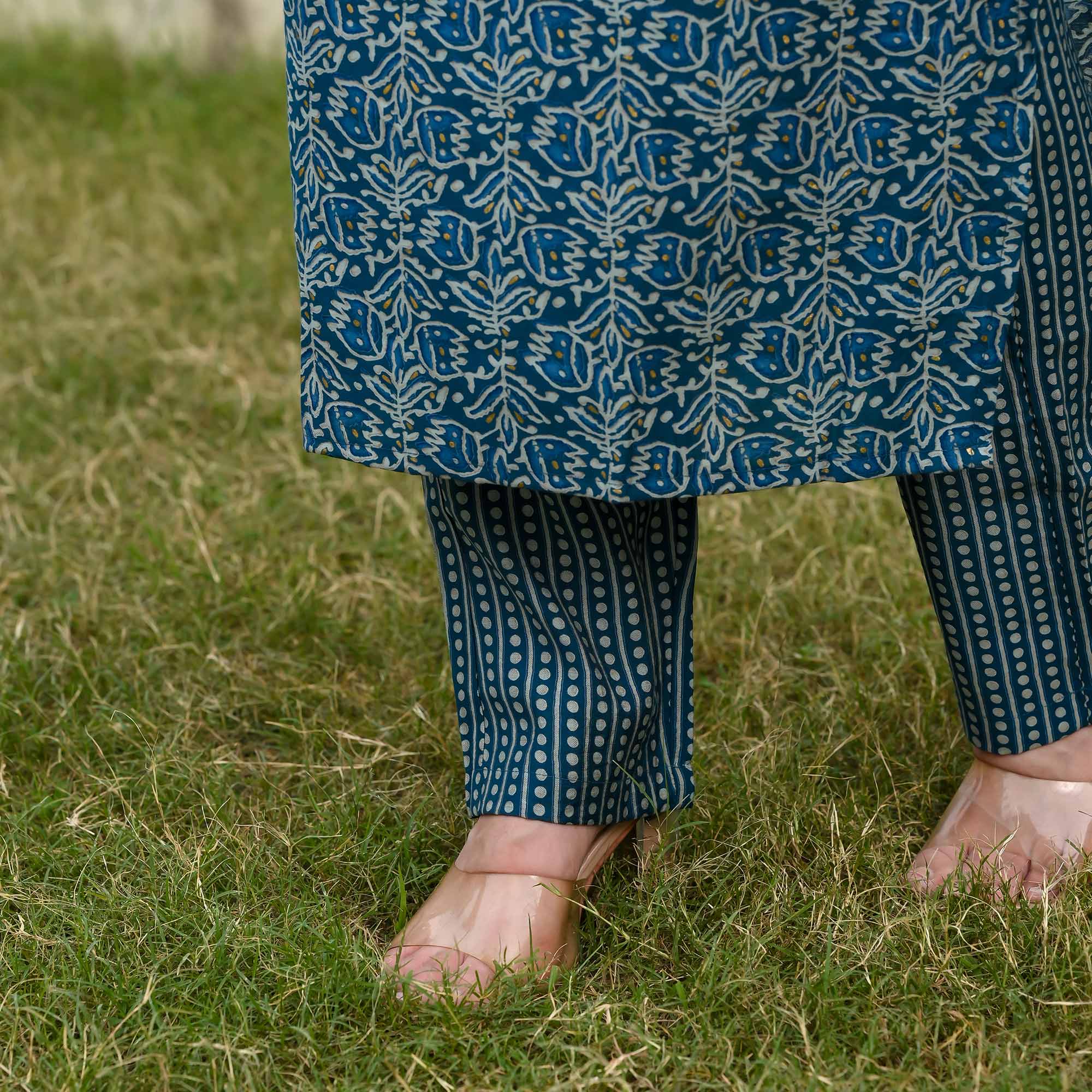 Blue Floral Printed Modal Kurti Pant Set