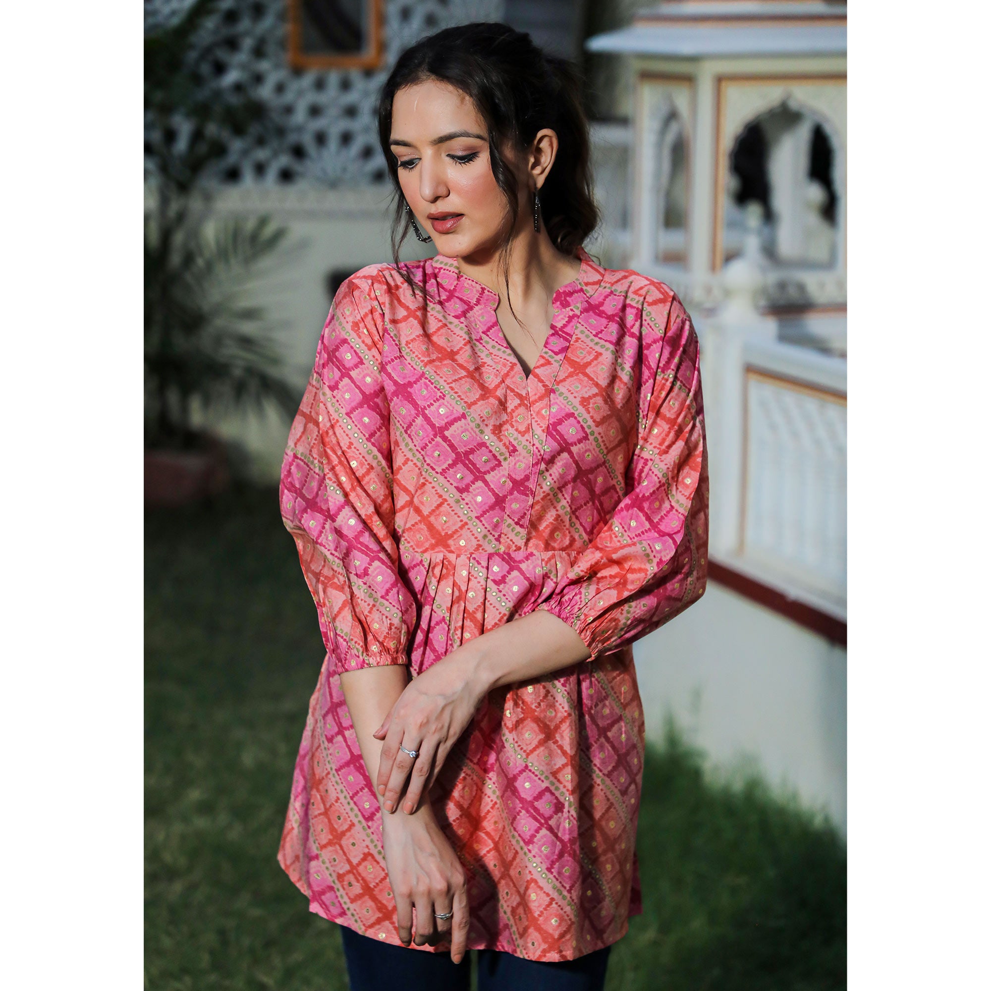 Peach Foil Printed Modal Top