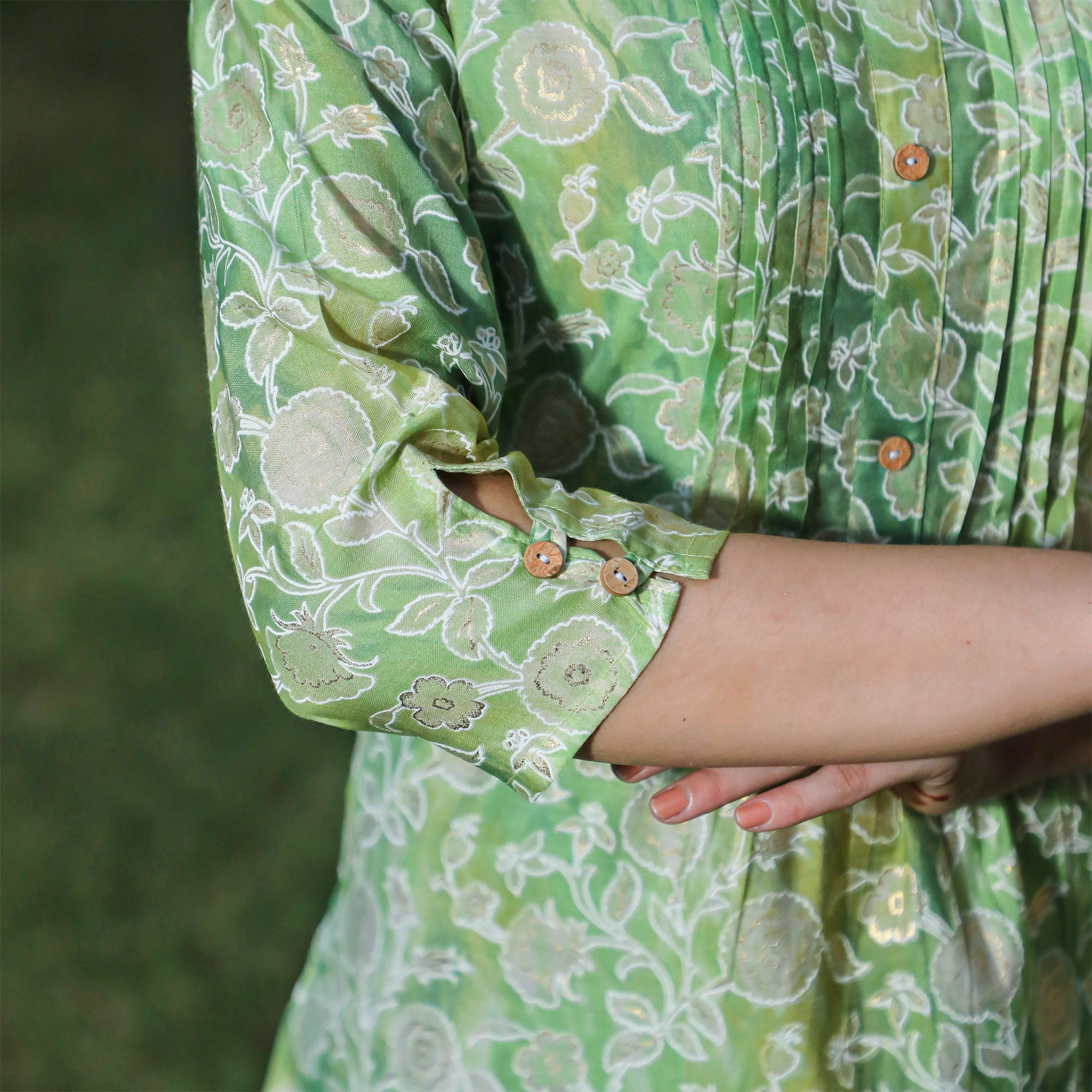 Green Floral Foil Printed Modal Top
