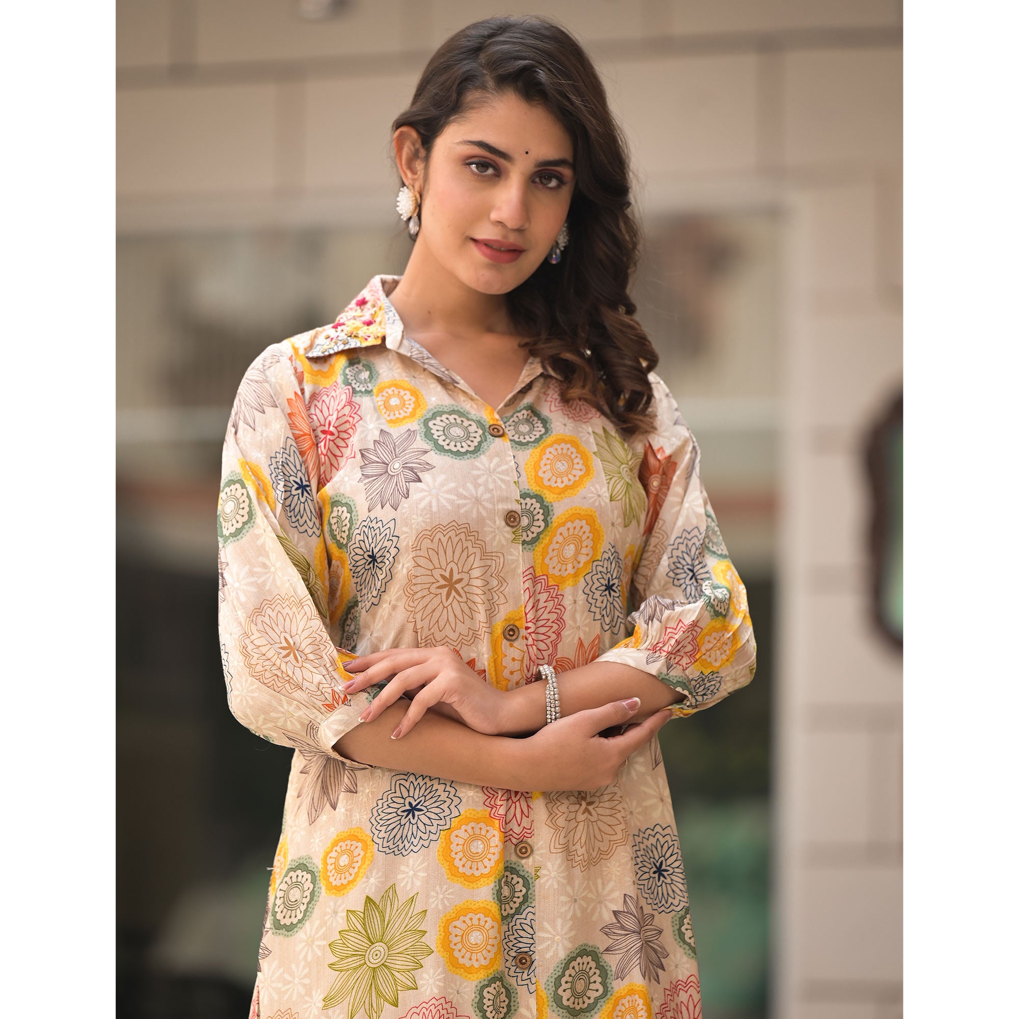 Multicolor Floral Printed Muslin A-line Kurti Dress