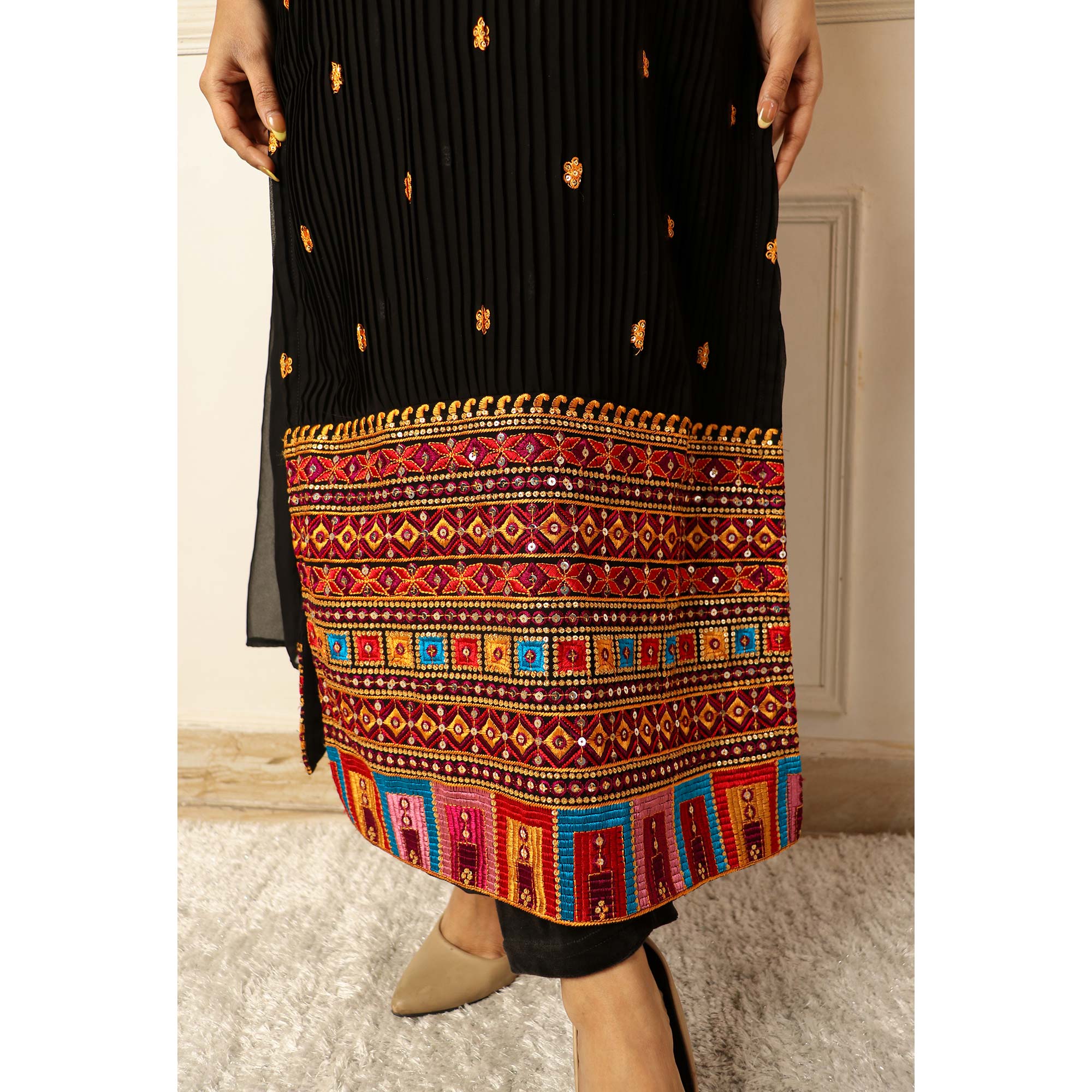 Black Sequins Embroidered Georgette Suit