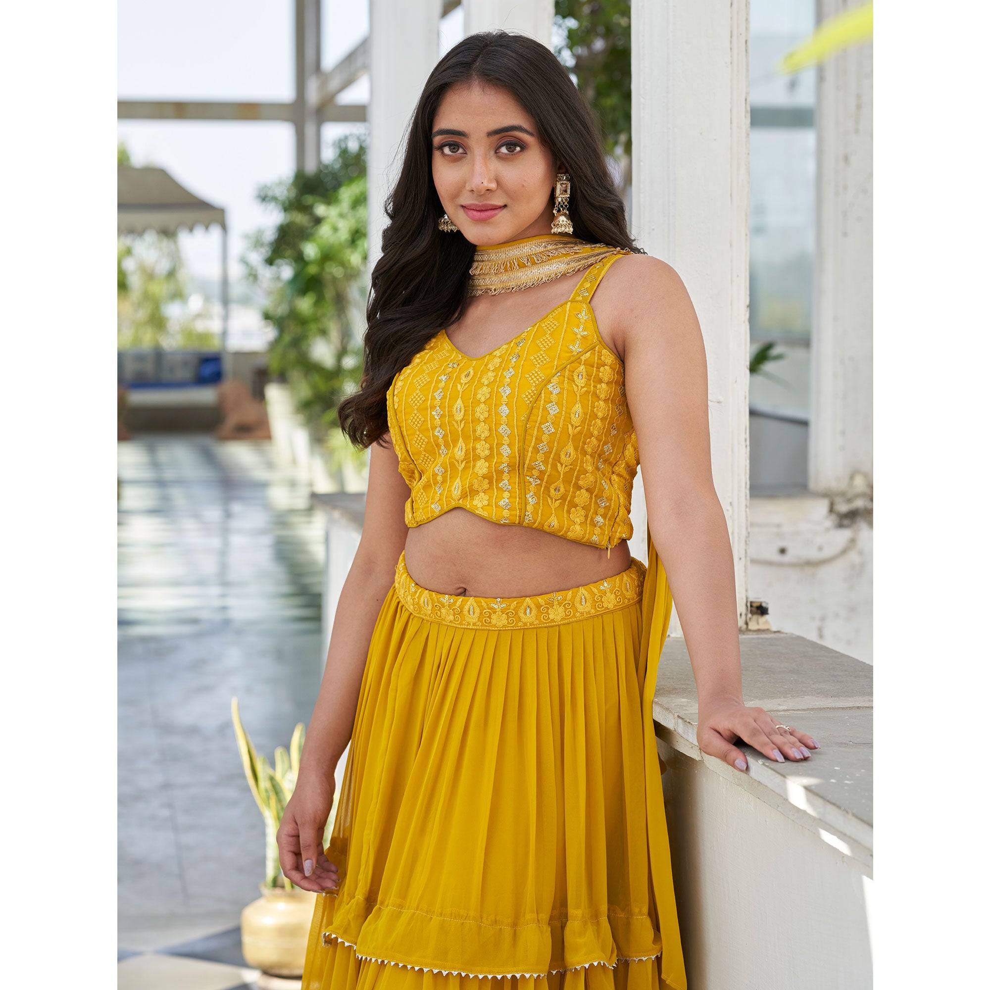 Yellow Embroidered Georgette Lehenga Choli
