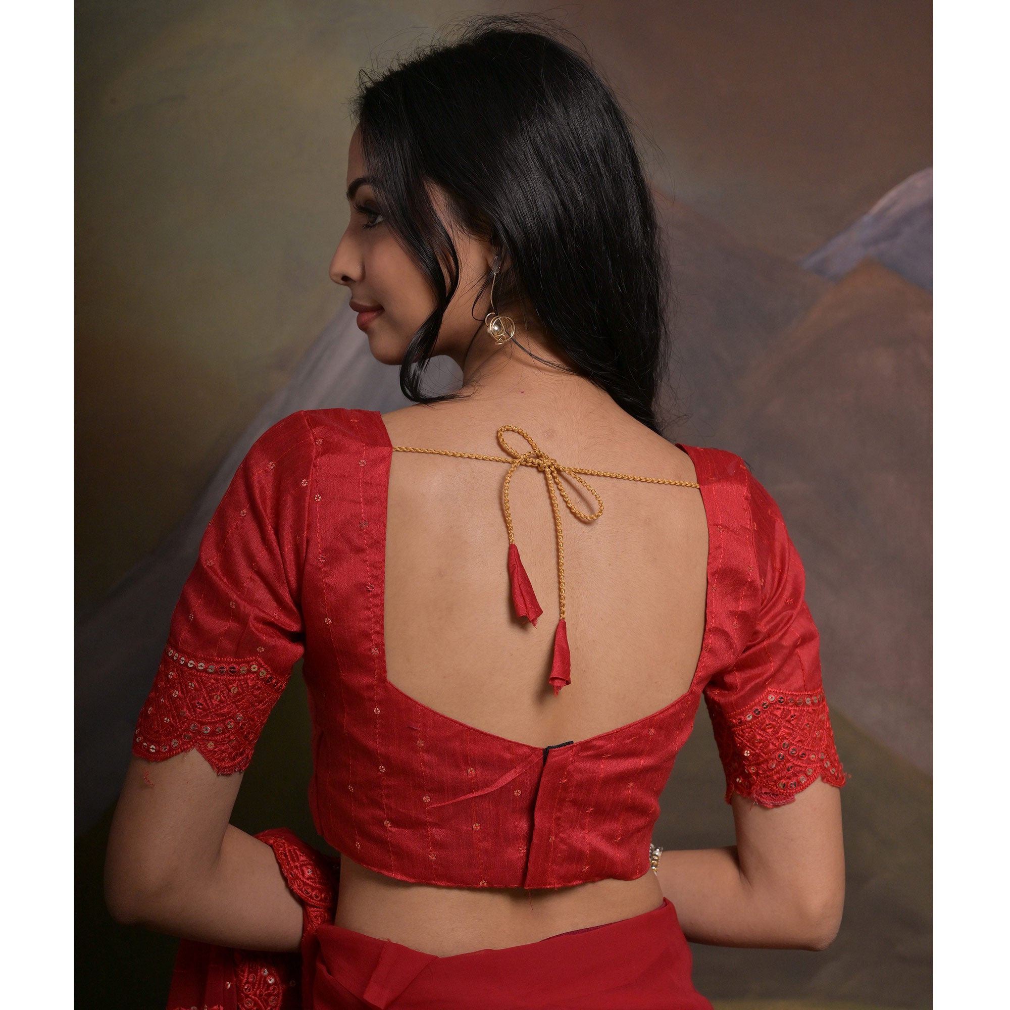 Red Sequins Embroidered Georgette Saree