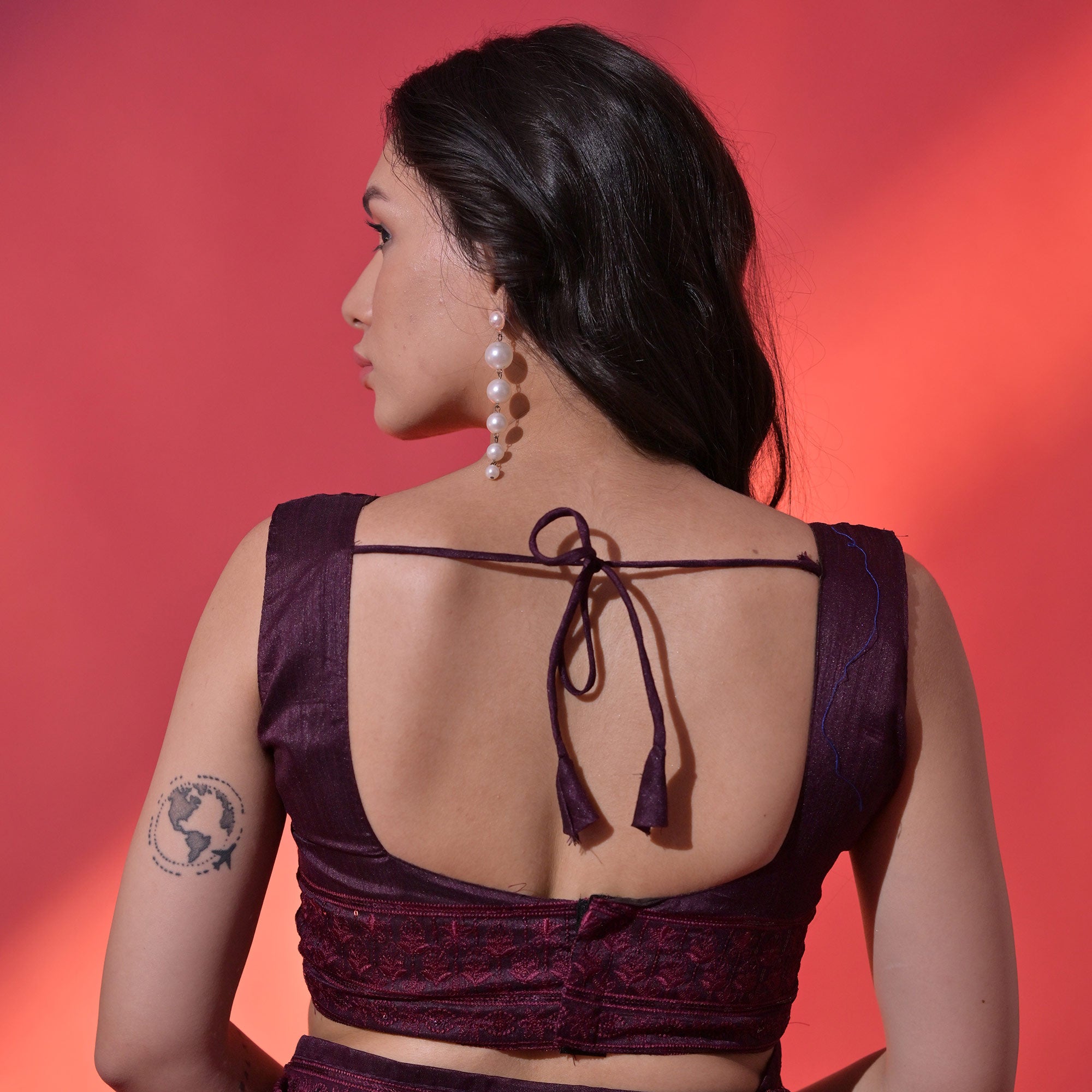 Wine Sequins Embroidered Georgette Saree