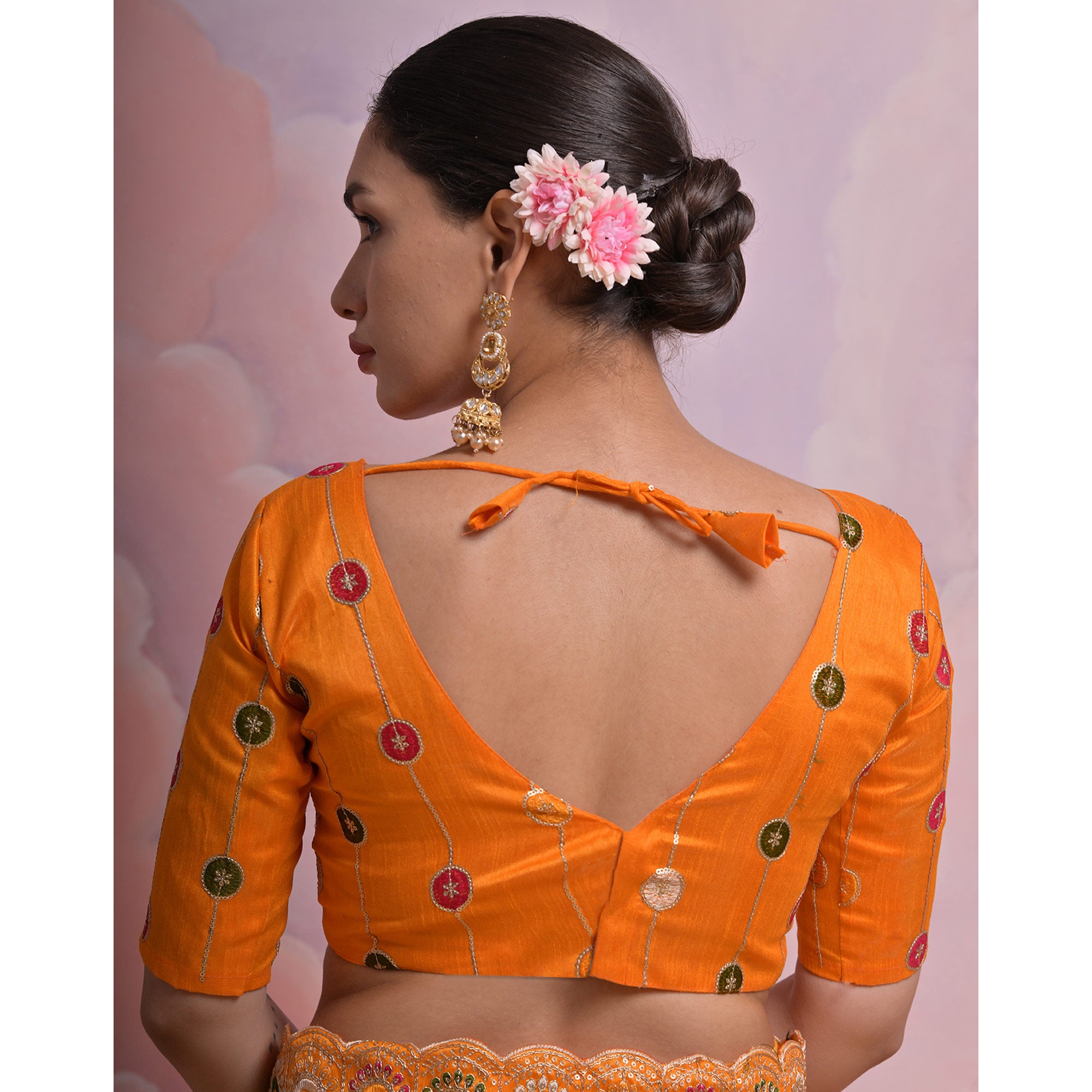 Yellow  Printed With Embroidered Border Georgette Saree