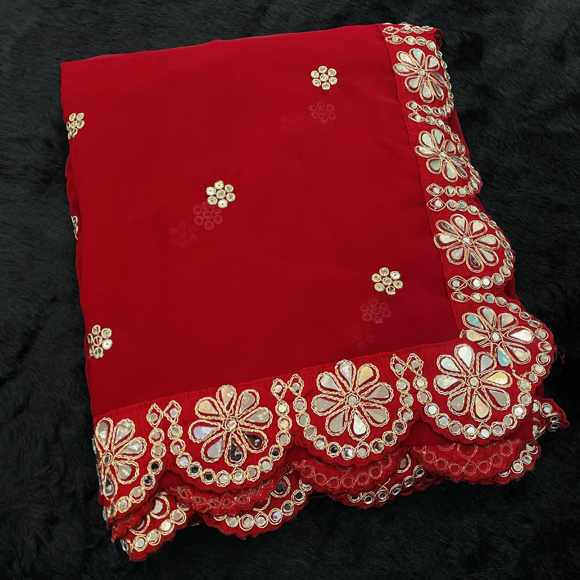 Red Sequins Embellished Georgette Saree with Glamorous Party-Wear Finish