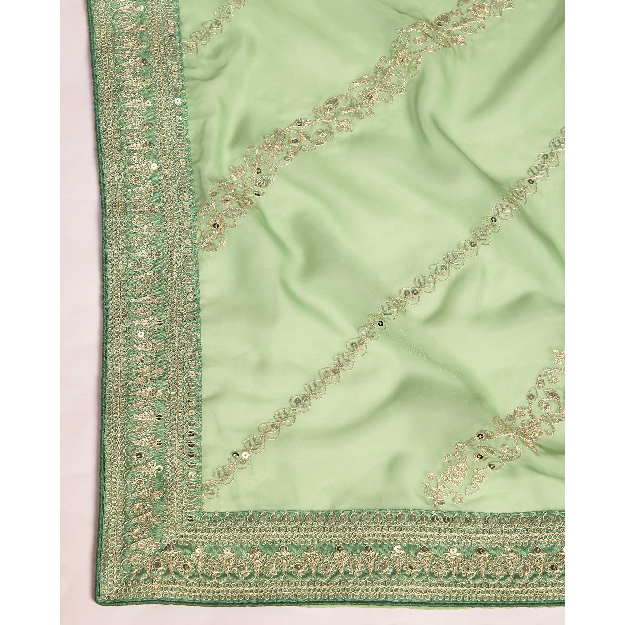 Green Floral Sequins Embroidered Organza Saree