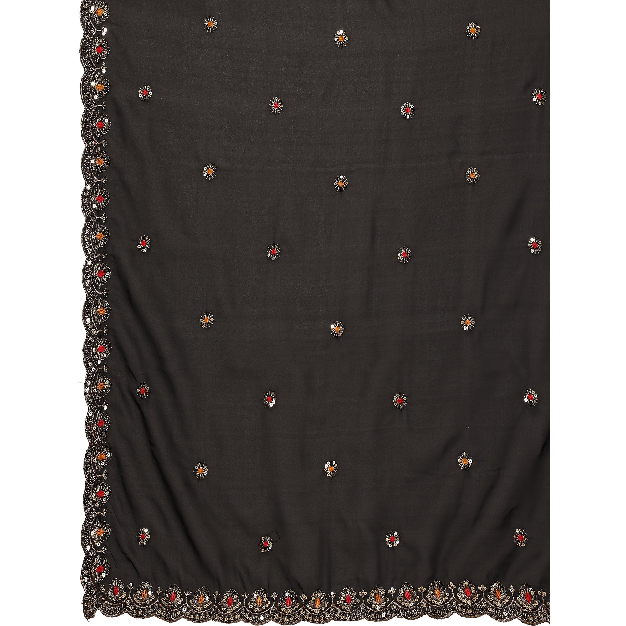 Black Sequins Embroidered Embroidered Organza Saree