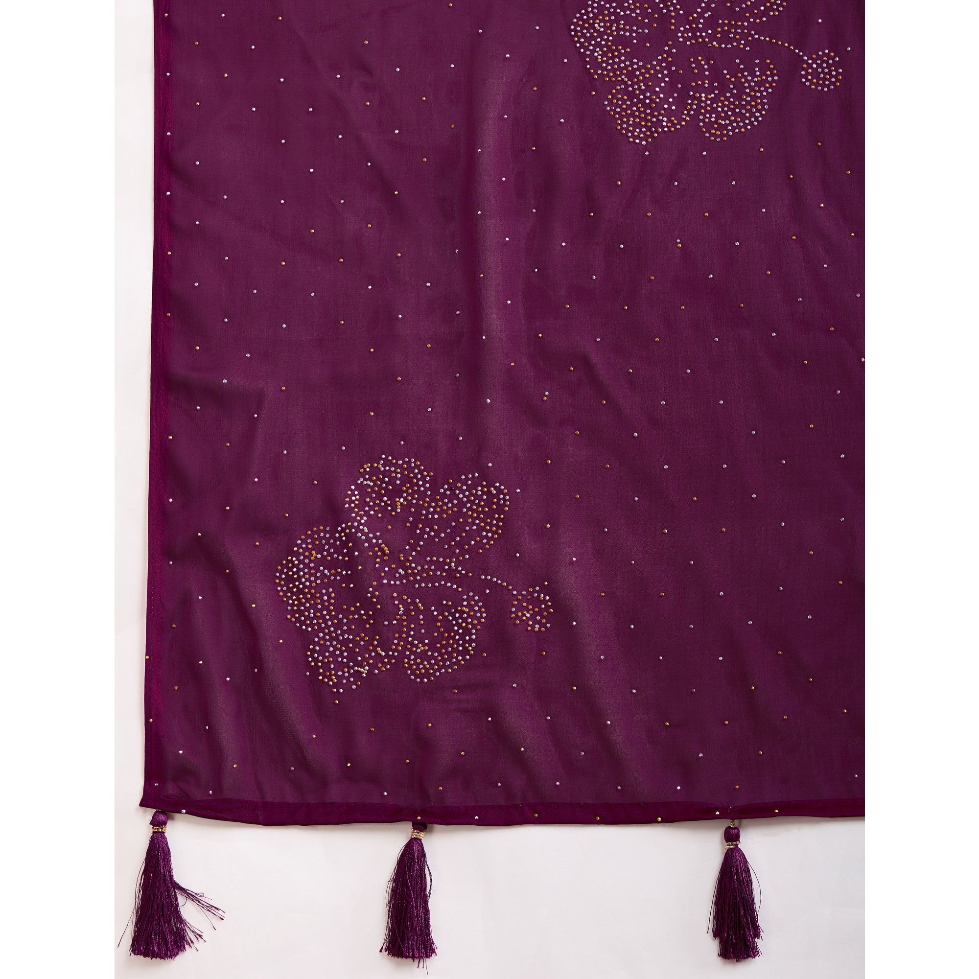 Purple Floral Swarovski Work Rangoli Art Silk Ready To Wear Saree