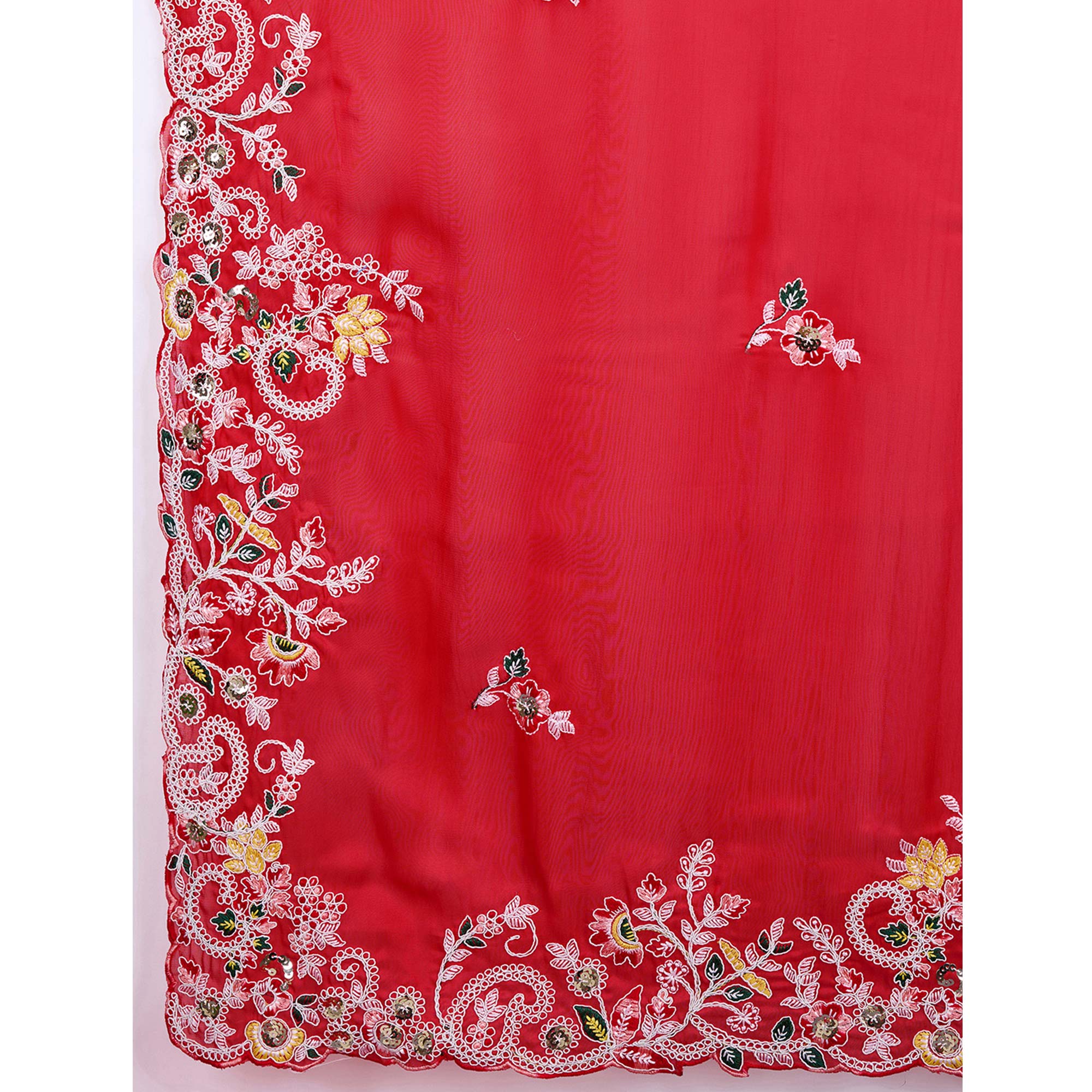 Red Floral Sequins Embroidered Art Silk Saree