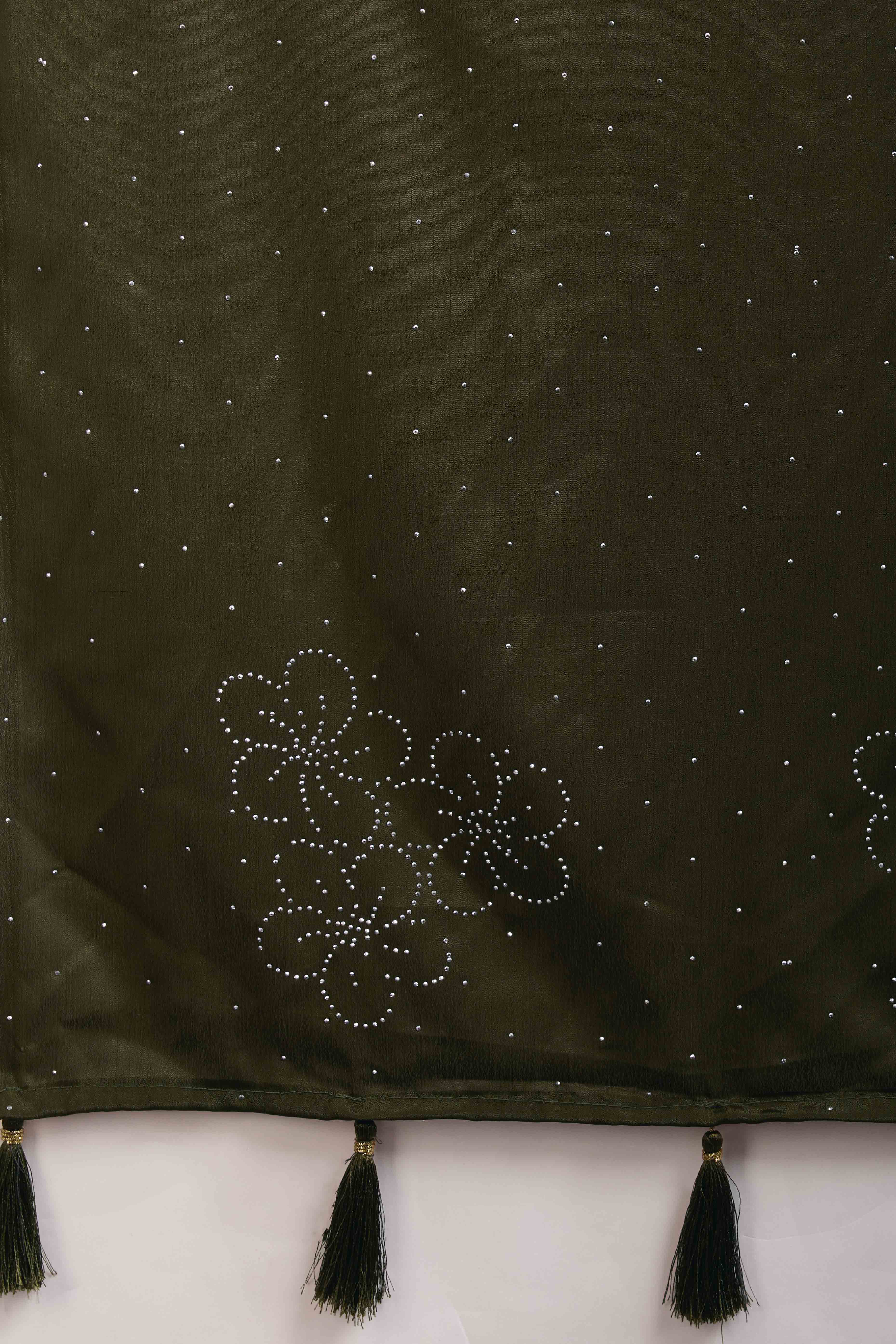 Mehendi Green Floral Swarovski Work Rangoli Art Silk Ready To Wear Saree