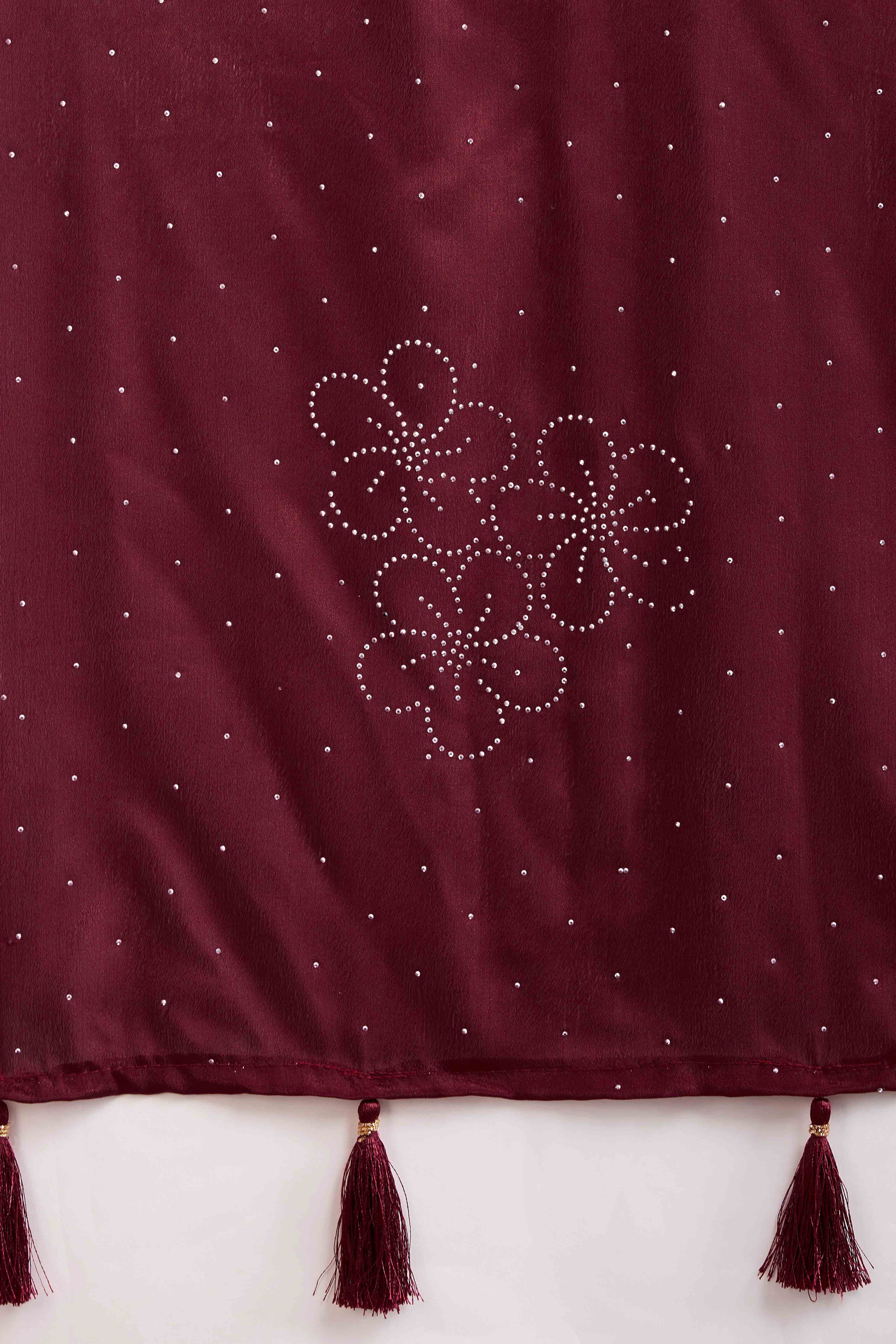 Maroon Floral Swarovski Work Rangoli Art Silk Ready To Wear Saree