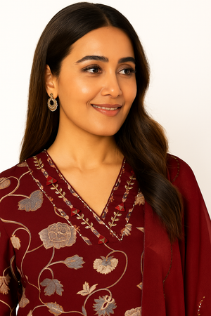 Maroon Floral Printed Rayon Straight Salwar Suit