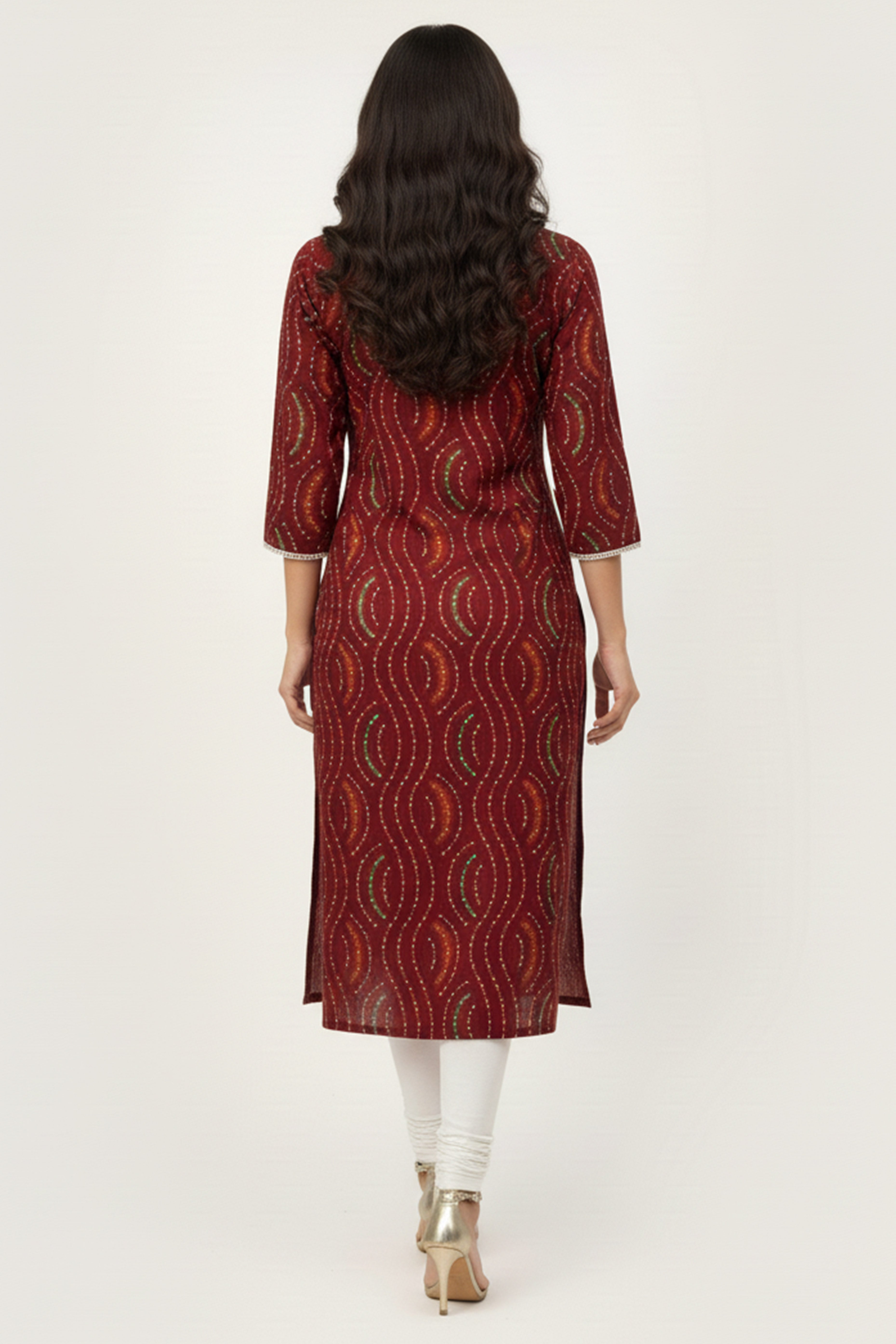 Red Foil Printed Rayon Straight Kurti