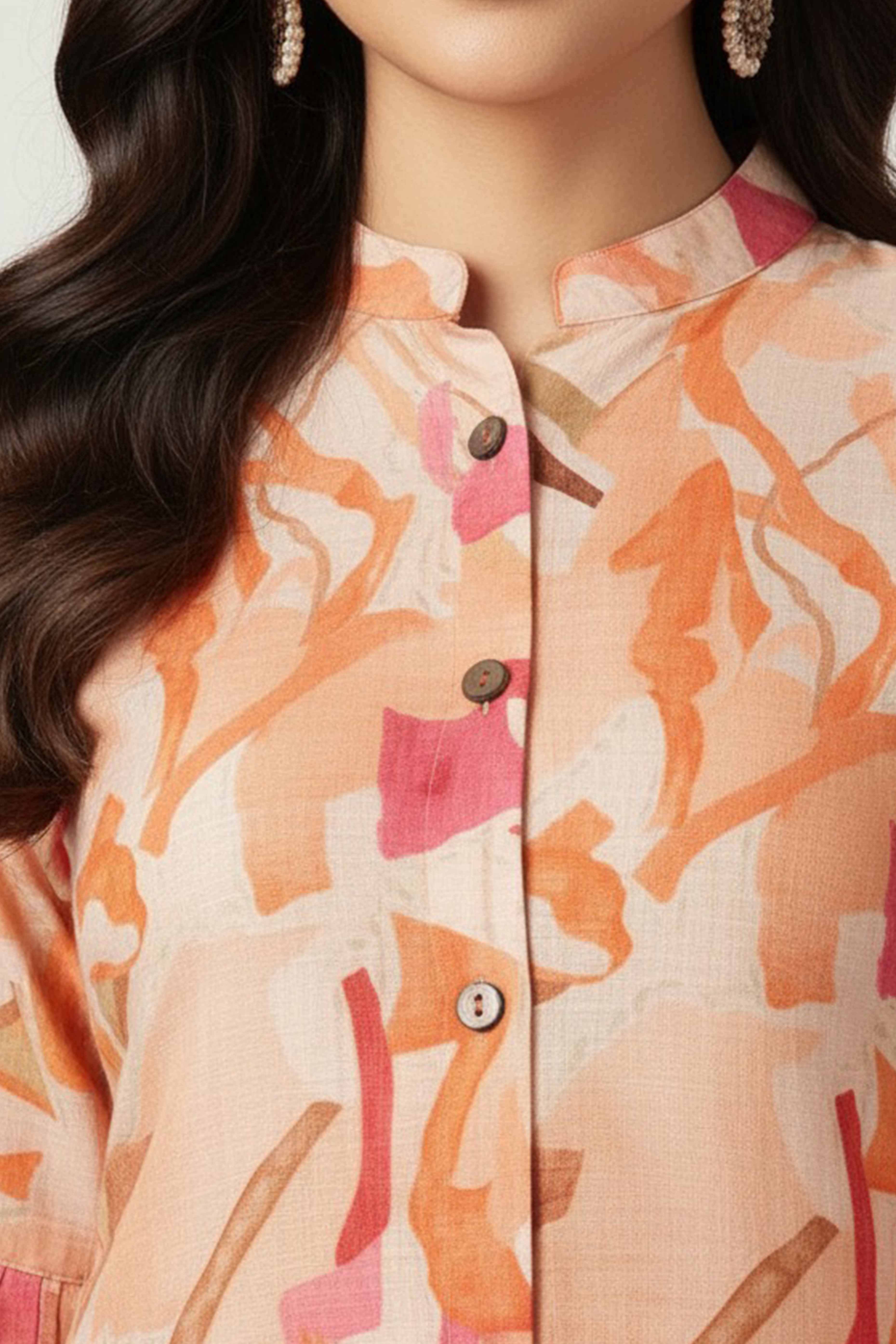 Orange Printed Heavy Viscose A-Line Co-Ord Set