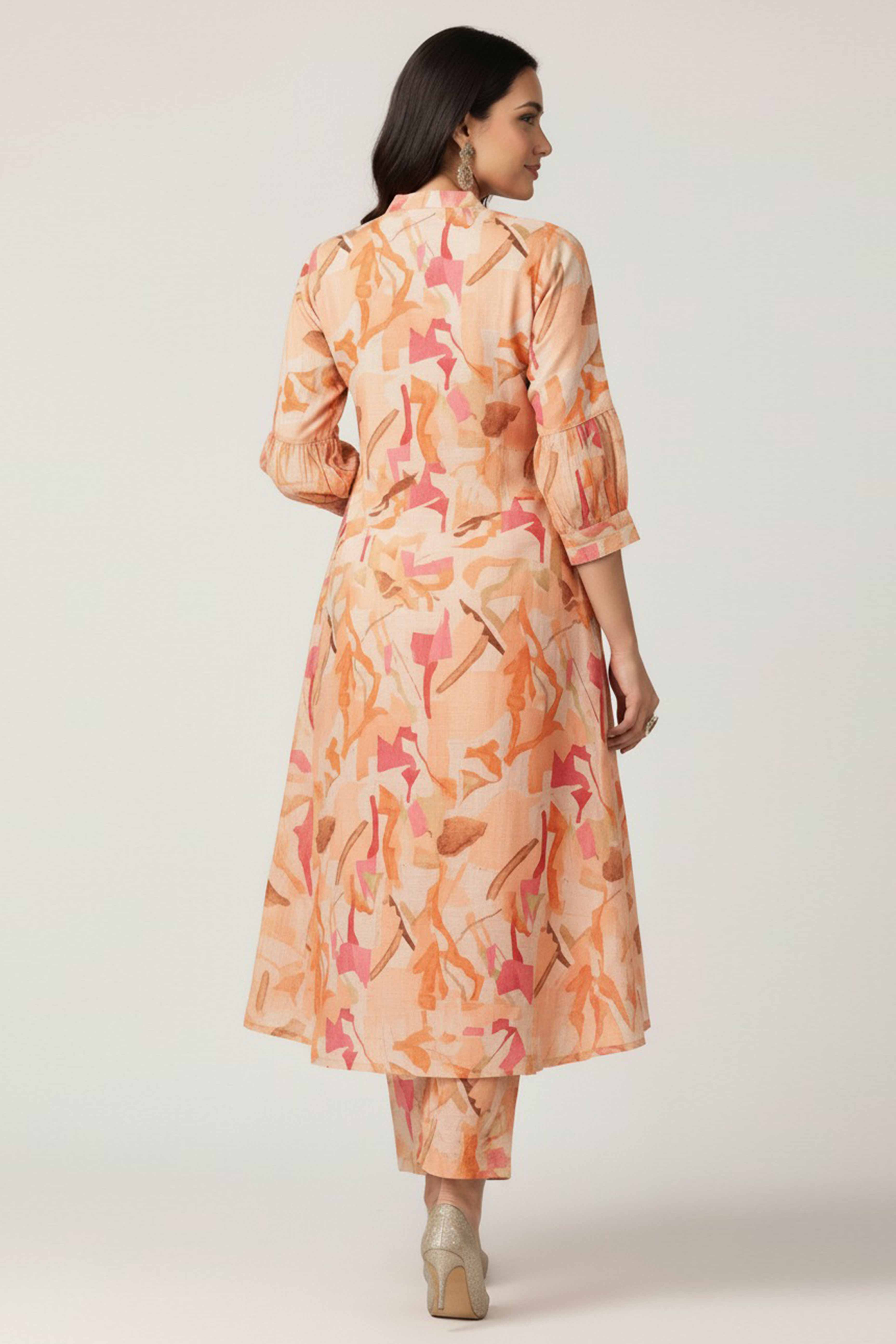 Orange Printed Heavy Viscose A-Line Co-Ord Set