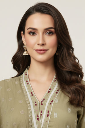 Green Pure Cotton Straight Suit with Handloom Weaving