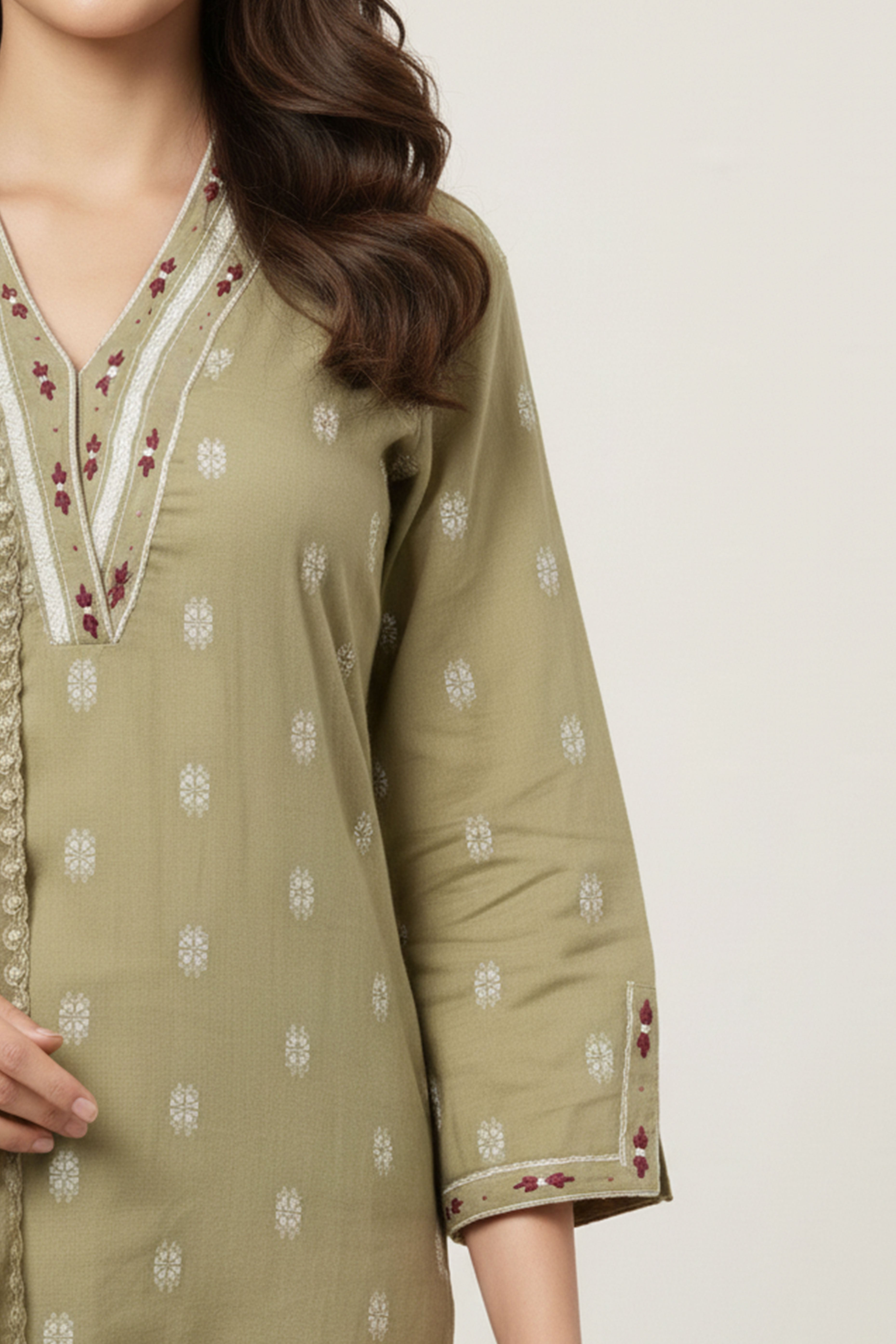 Green Pure Cotton Straight Suit with Handloom Weaving