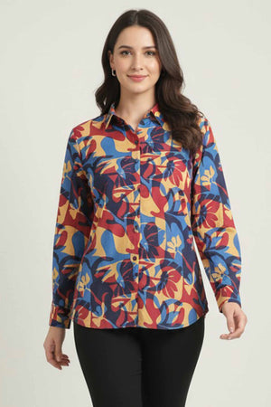 Blue Abstract Printed Pure Cotton Top