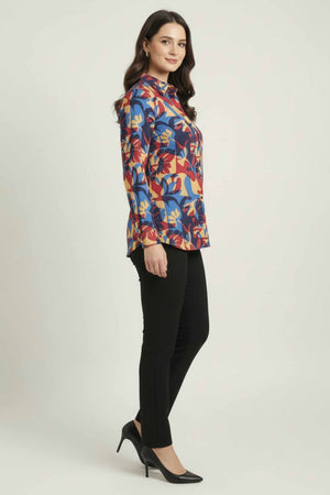 Blue Abstract Printed Pure Cotton Top