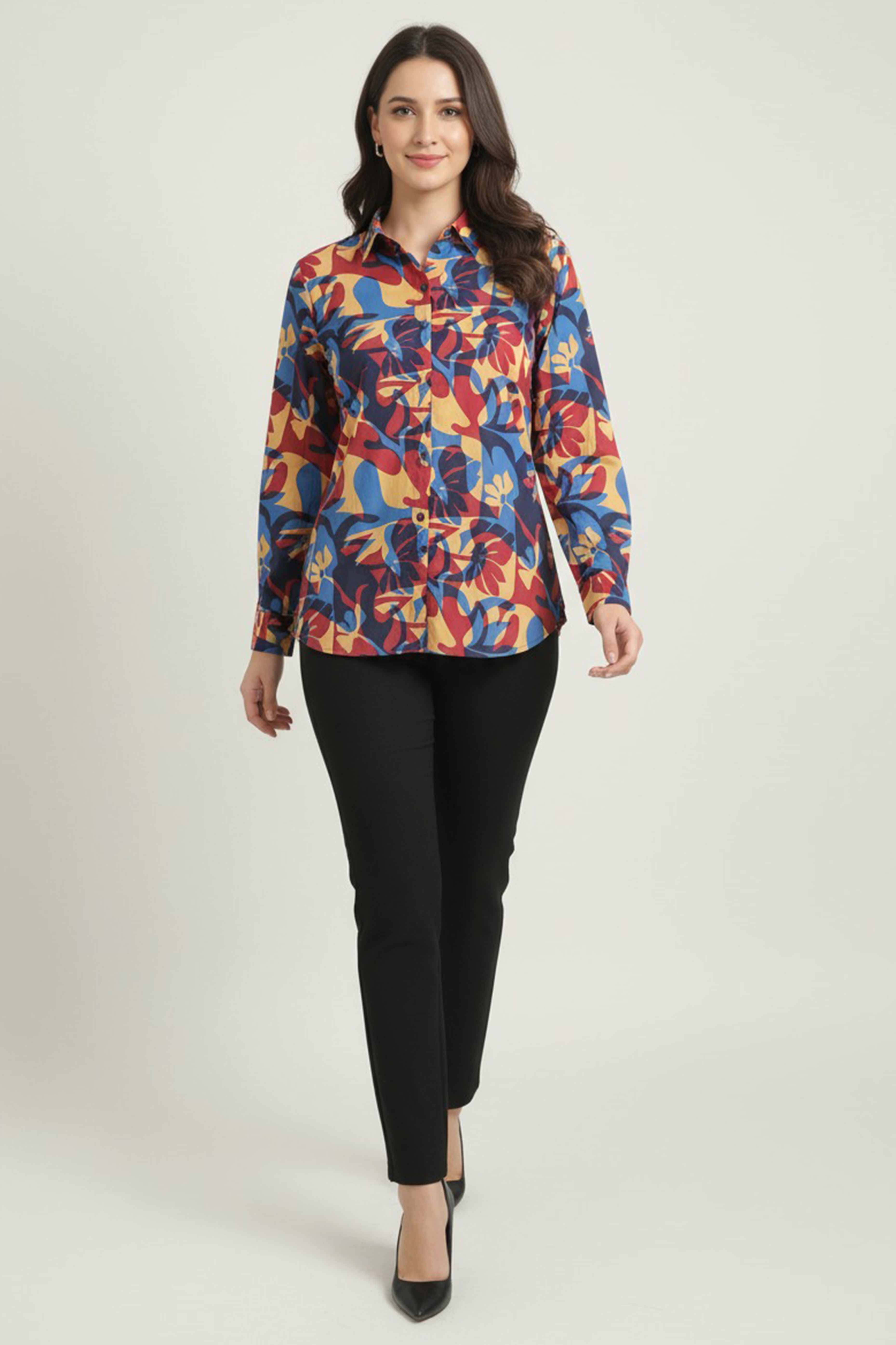 Blue Abstract Printed Pure Cotton Top