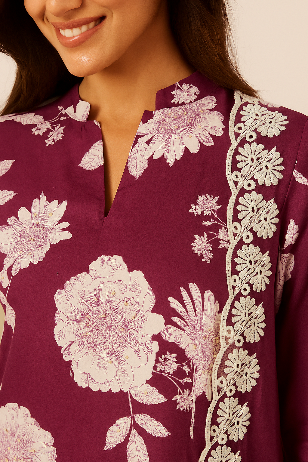 Elegant Purple Pure Cotton Salwar Suit with Floral Prints