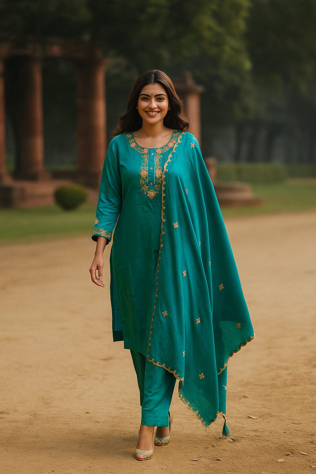 Dark Sea Green Crepe Salwar Suit with Ornate Yoke Embroidery for a Refined Look