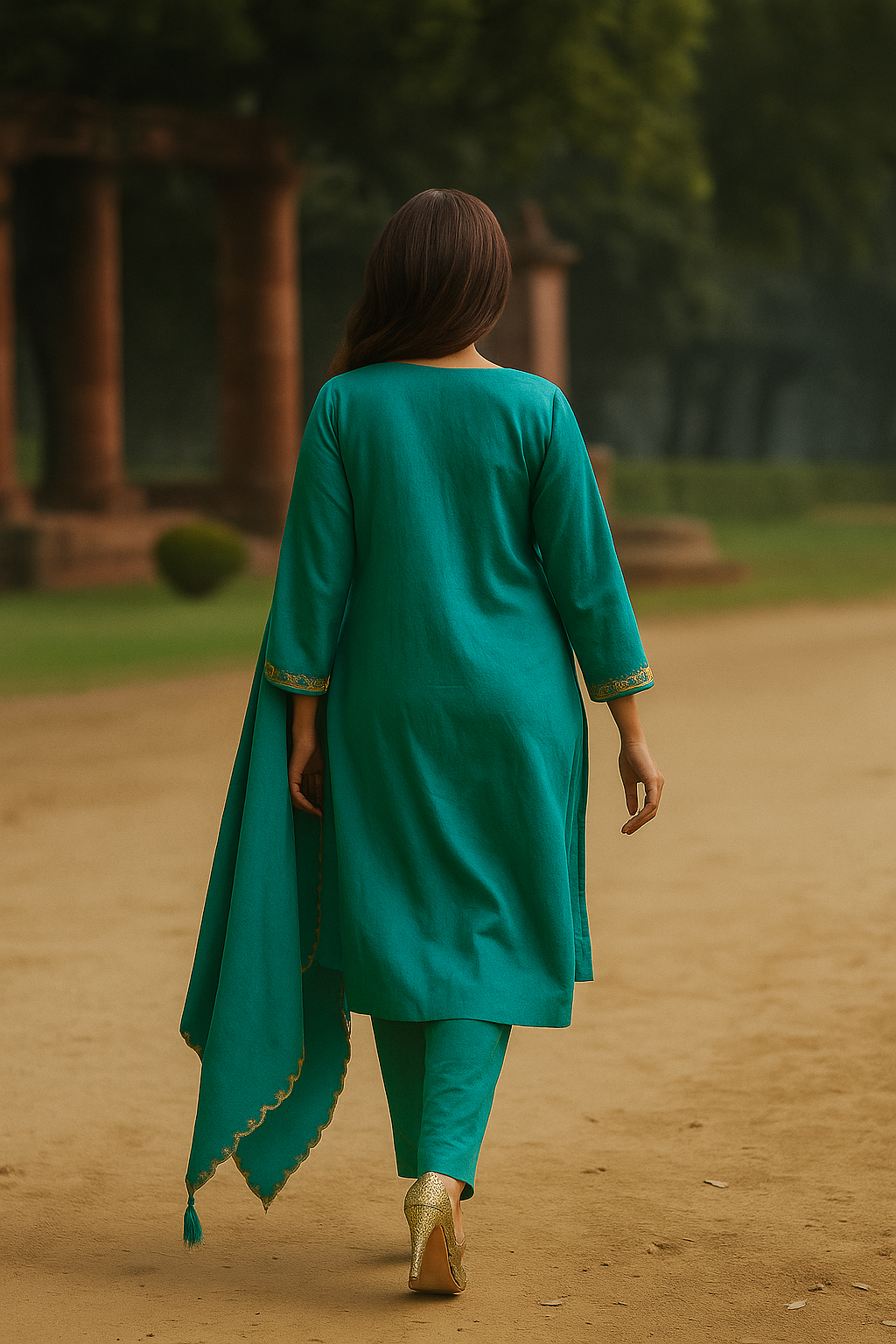 Dark Sea Green Crepe Salwar Suit with Ornate Yoke Embroidery for a Refined Look