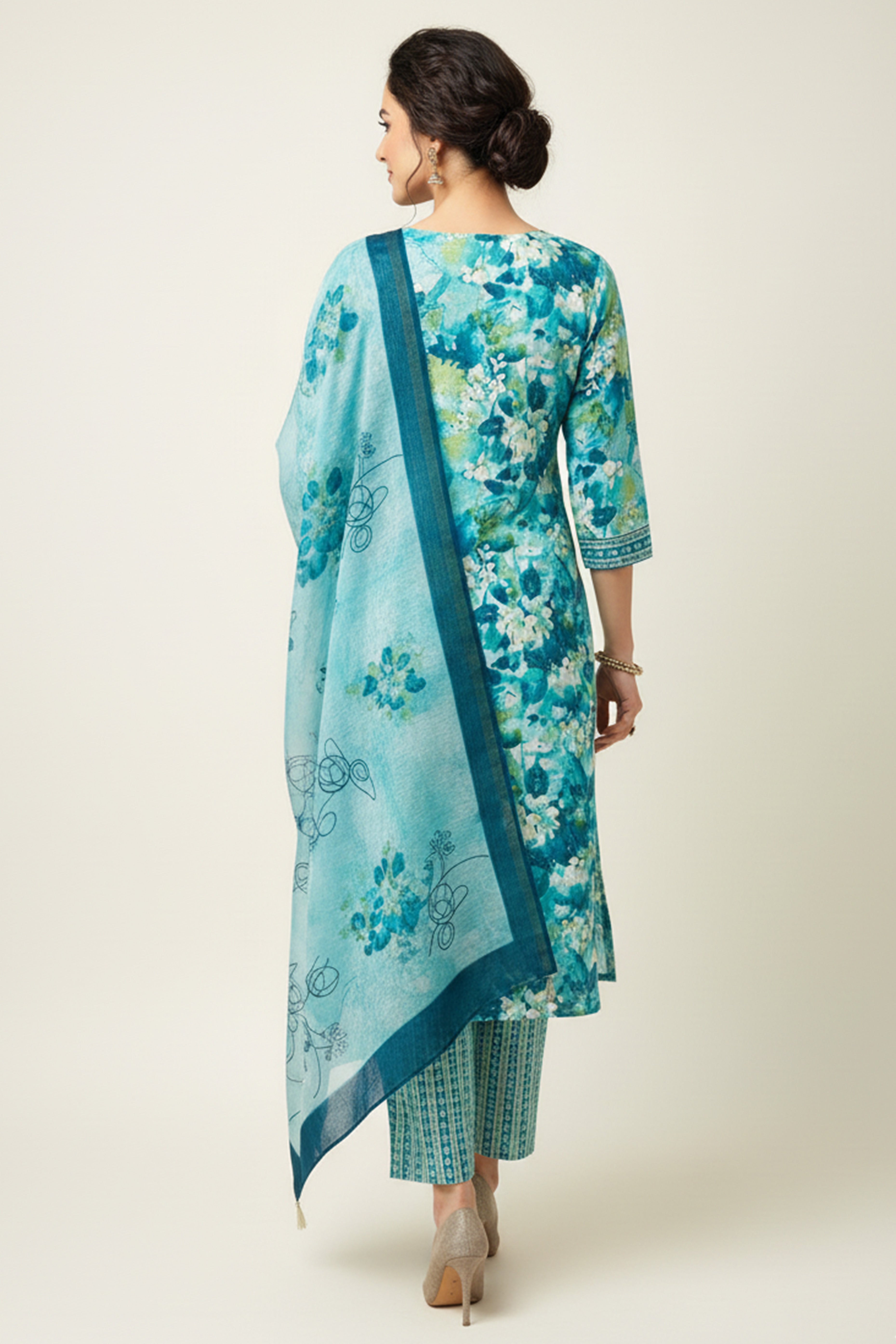 Turquoise Floral Printed Rayon Capsule Straight Salwar Suit